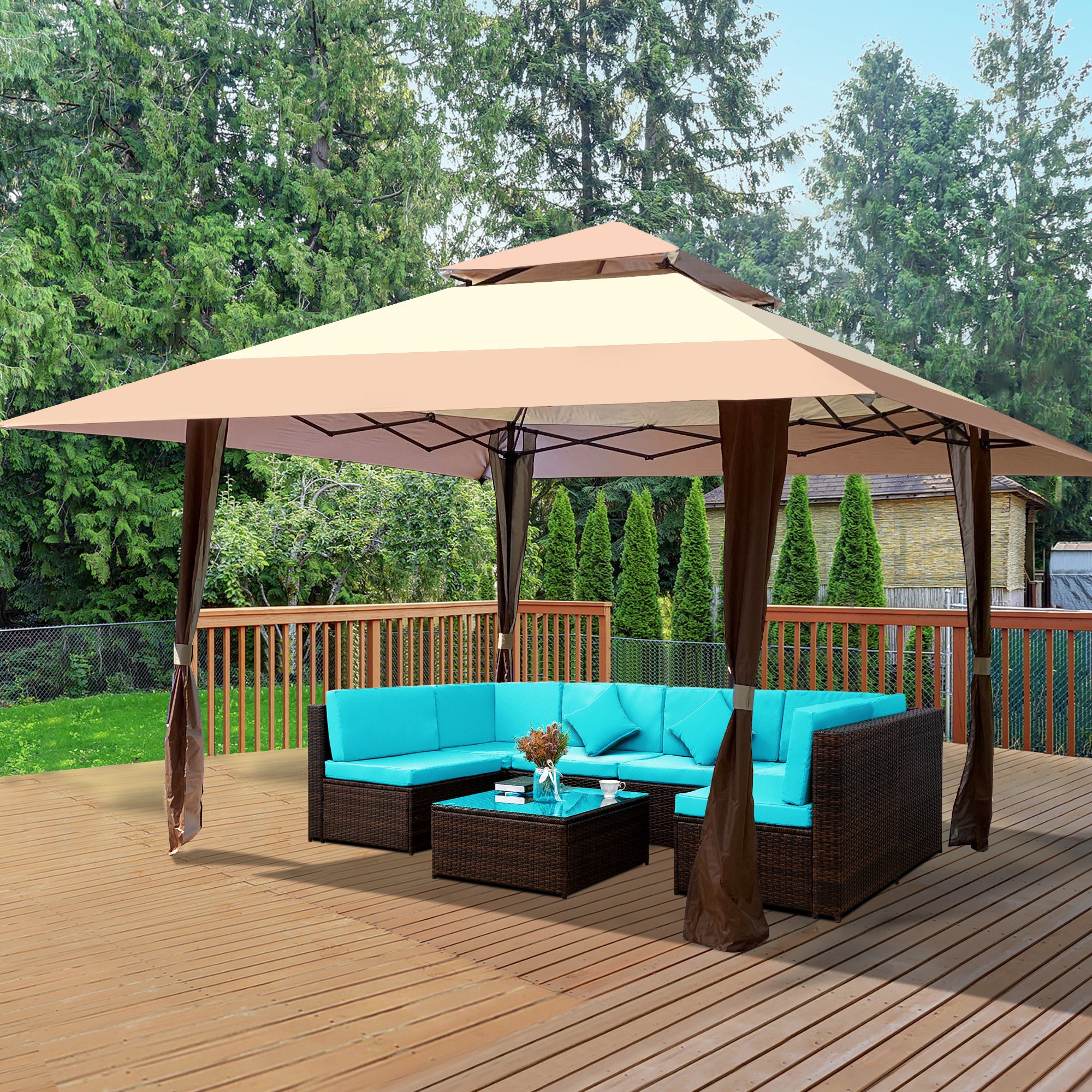 13' X 13'  Steel Polyester Soft-Top Outdoor Canopy Gazebo
