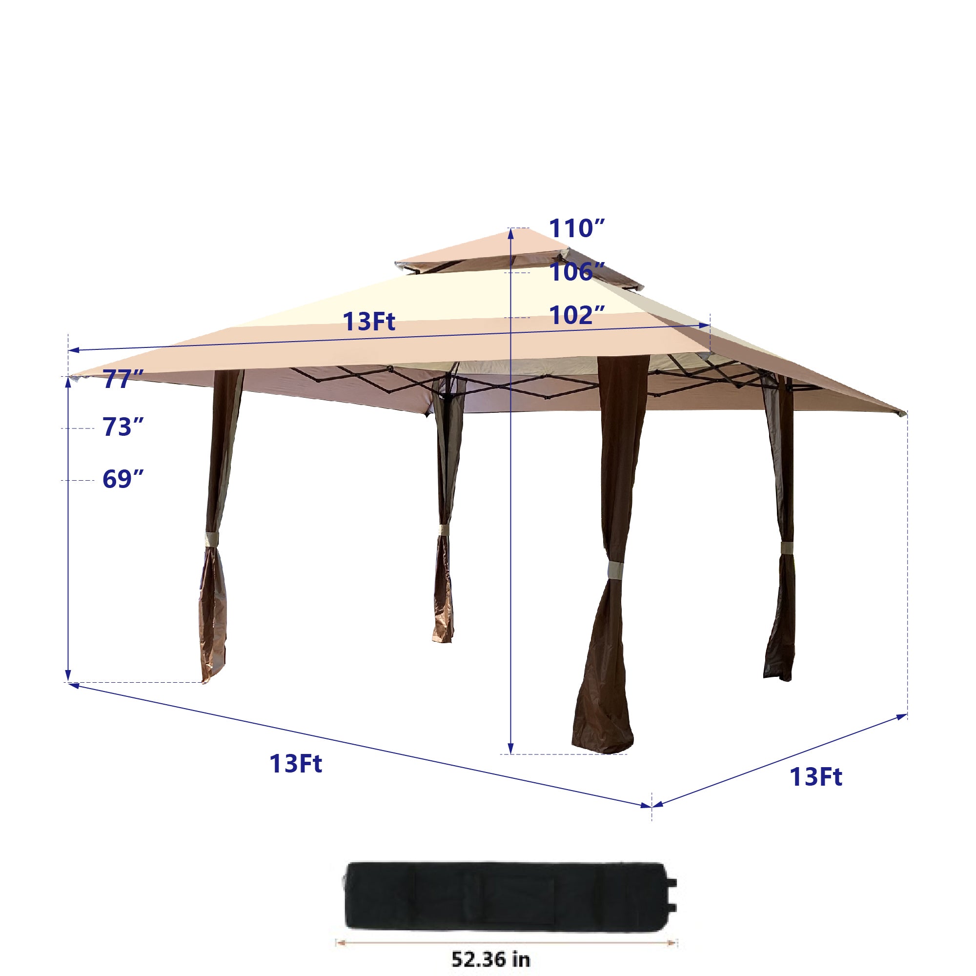 13' X 13'  Steel Polyester Soft-Top Outdoor Canopy Gazebo