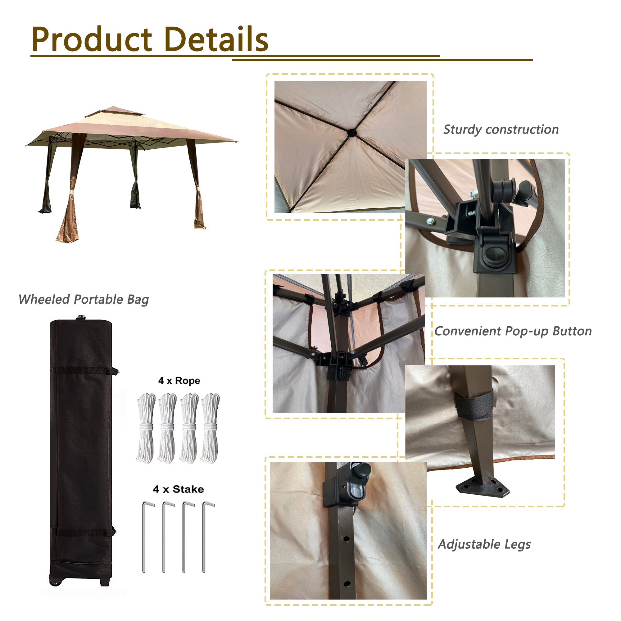 13' X 13'  Steel Polyester Soft-Top Outdoor Canopy Gazebo