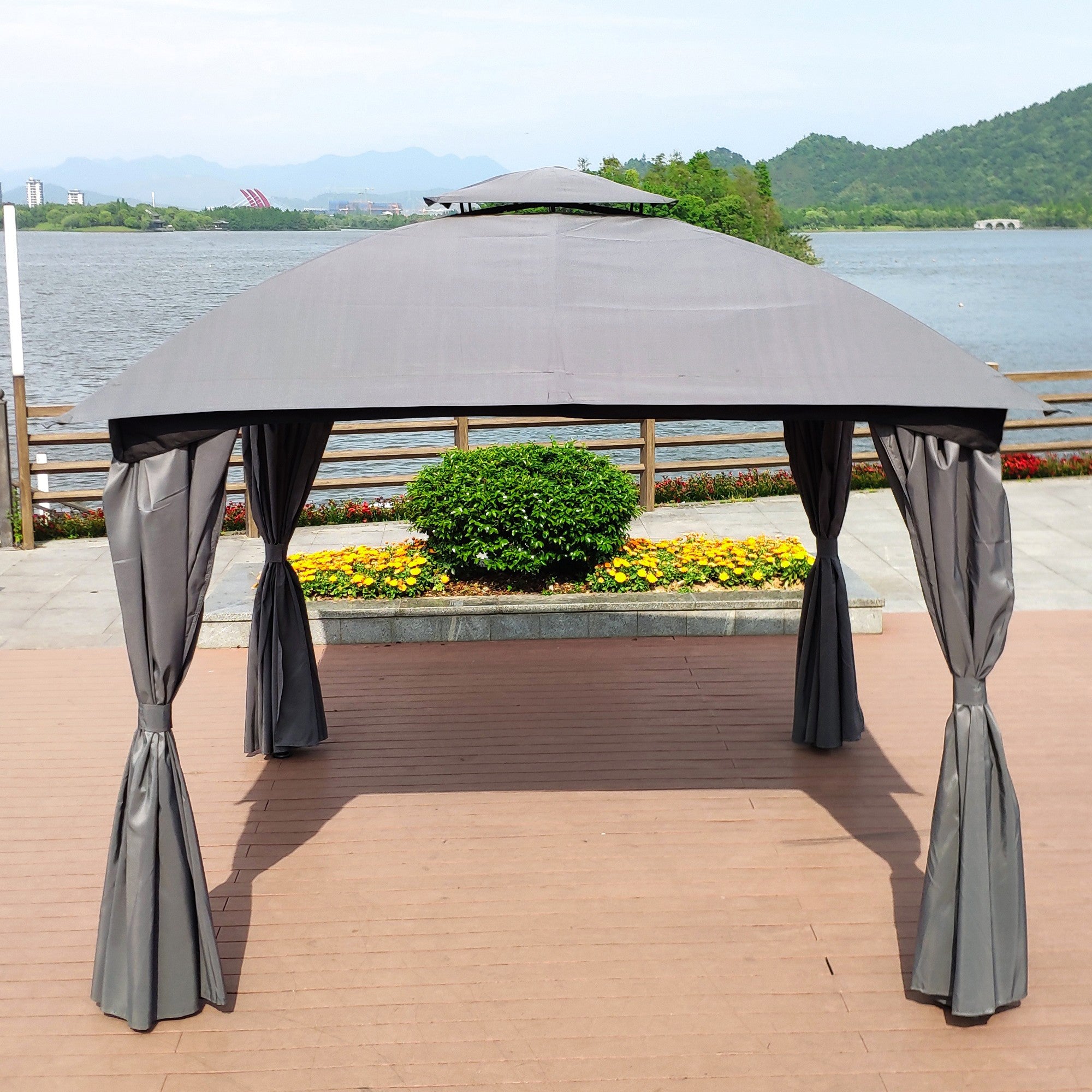 10' X 10'  Steel Polyester Soft-Top Outdoor Canopy Gazebo Tent