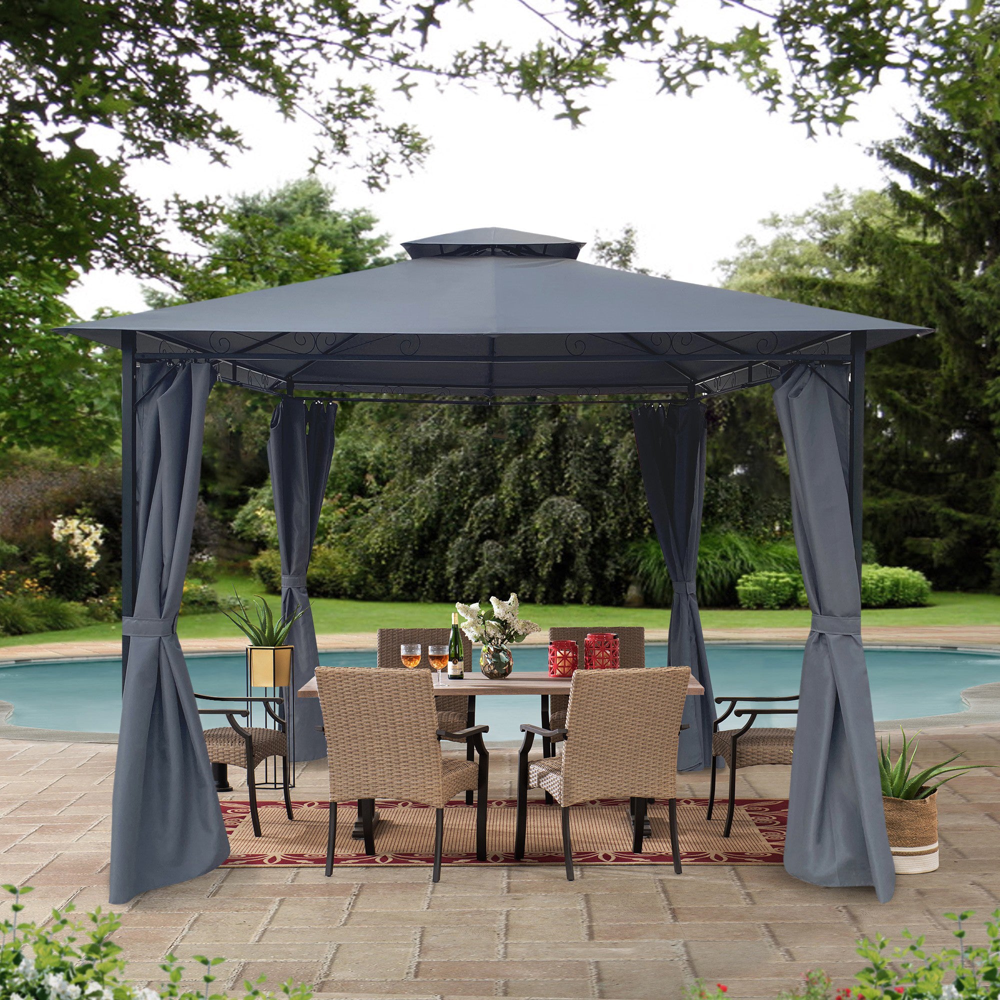 10' X 10'  Steel Polyester Soft-Top Outdoor Canopy Gazebo Patio Tent