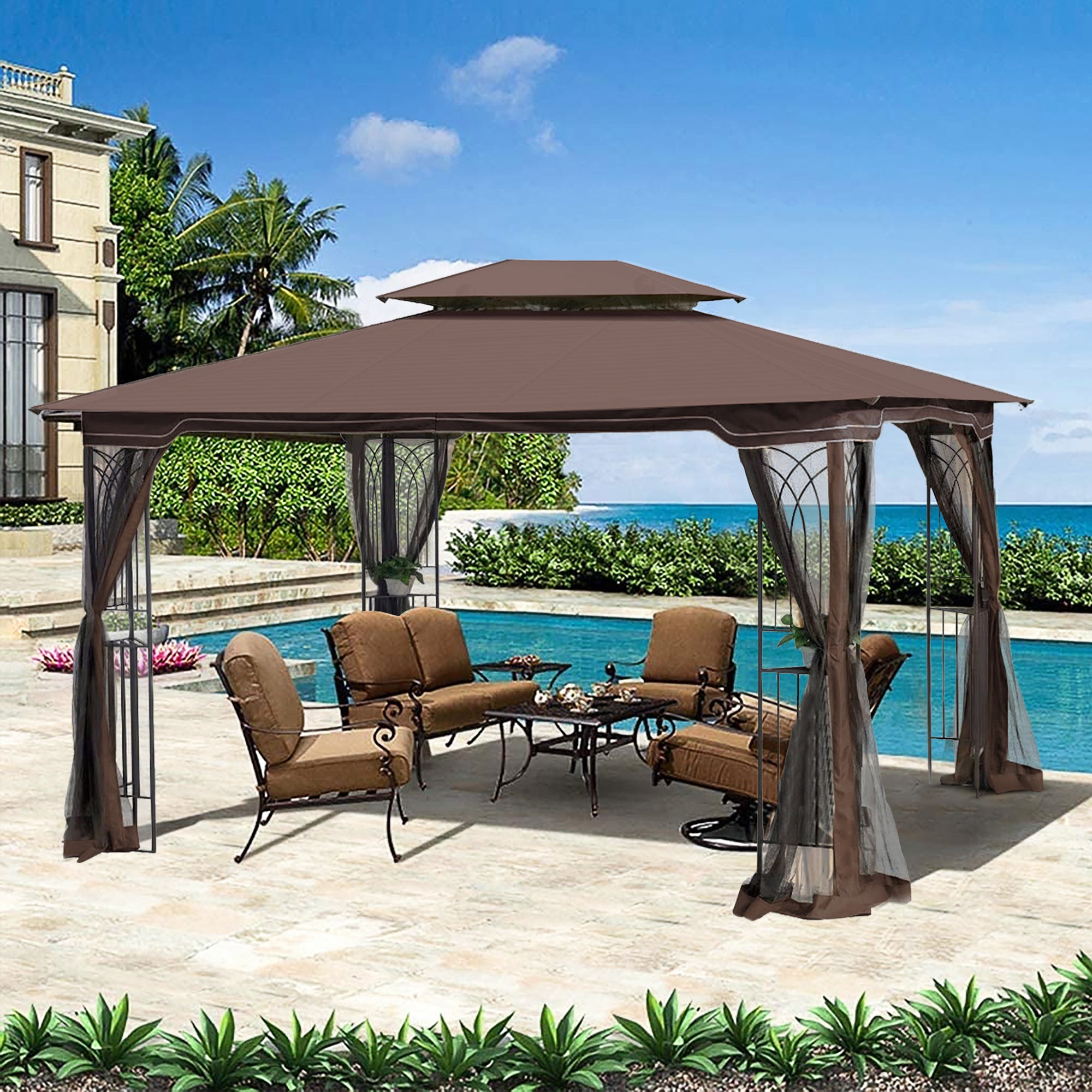 13' X 10 ' Polyester Soft-Top Outdoor Patio Gazebo Canopy Tent