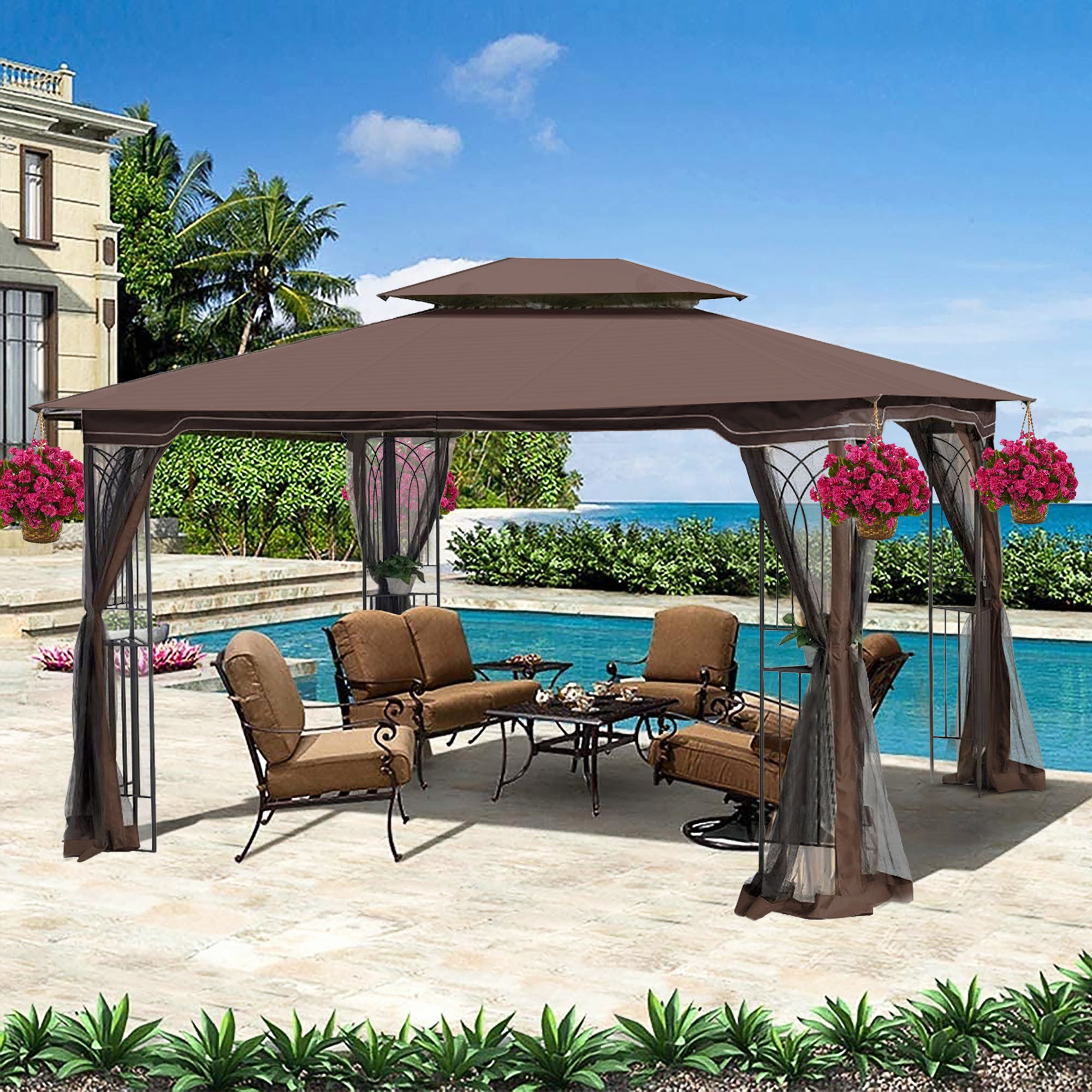 13' X 10 ' Polyester Soft-Top Outdoor Patio Gazebo Canopy Tent