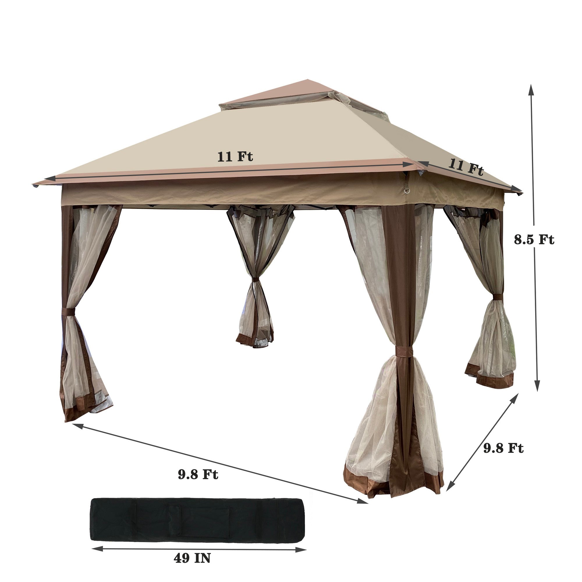 11' X 11 ' Steel Polyester Soft-Top Outdoor Pop-Up Gazebo Canopy