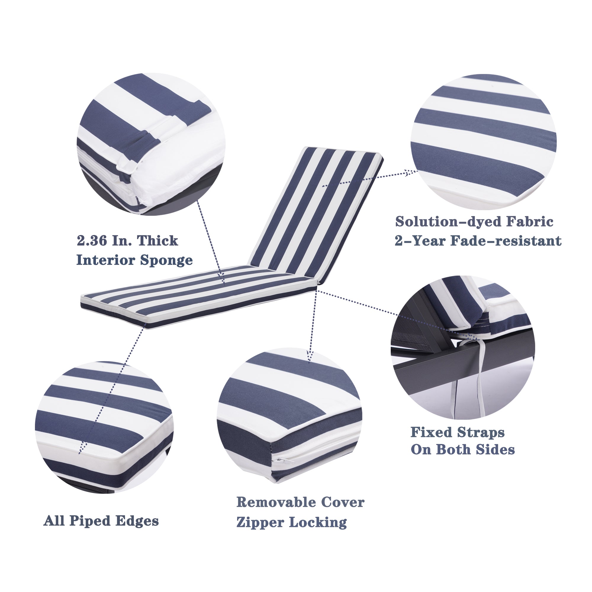 2 Pieces Outdoor Chaise Lounge Chair Set With Cushions
