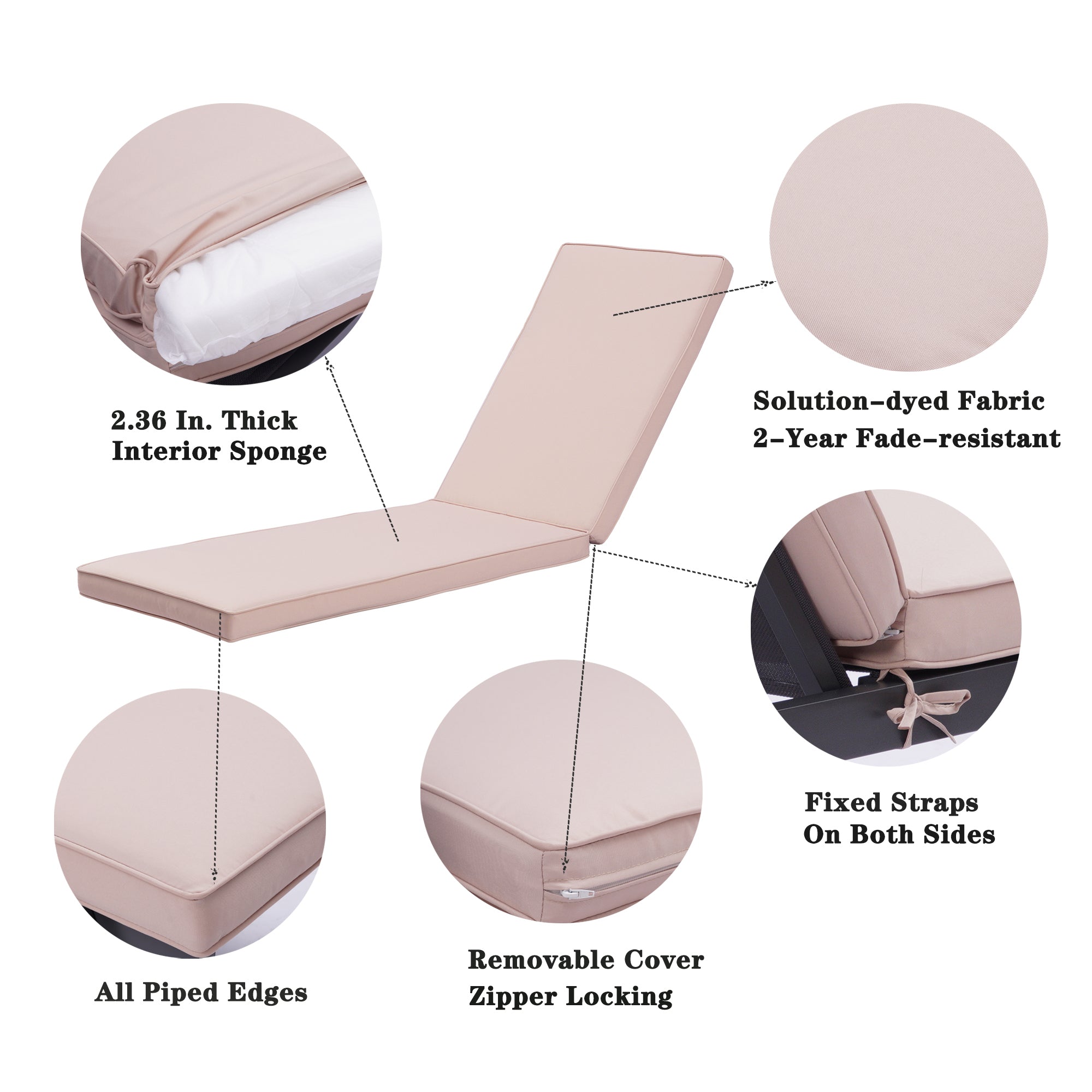 2 Pieces Outdoor Chaise Lounge Chair Set With Cushions