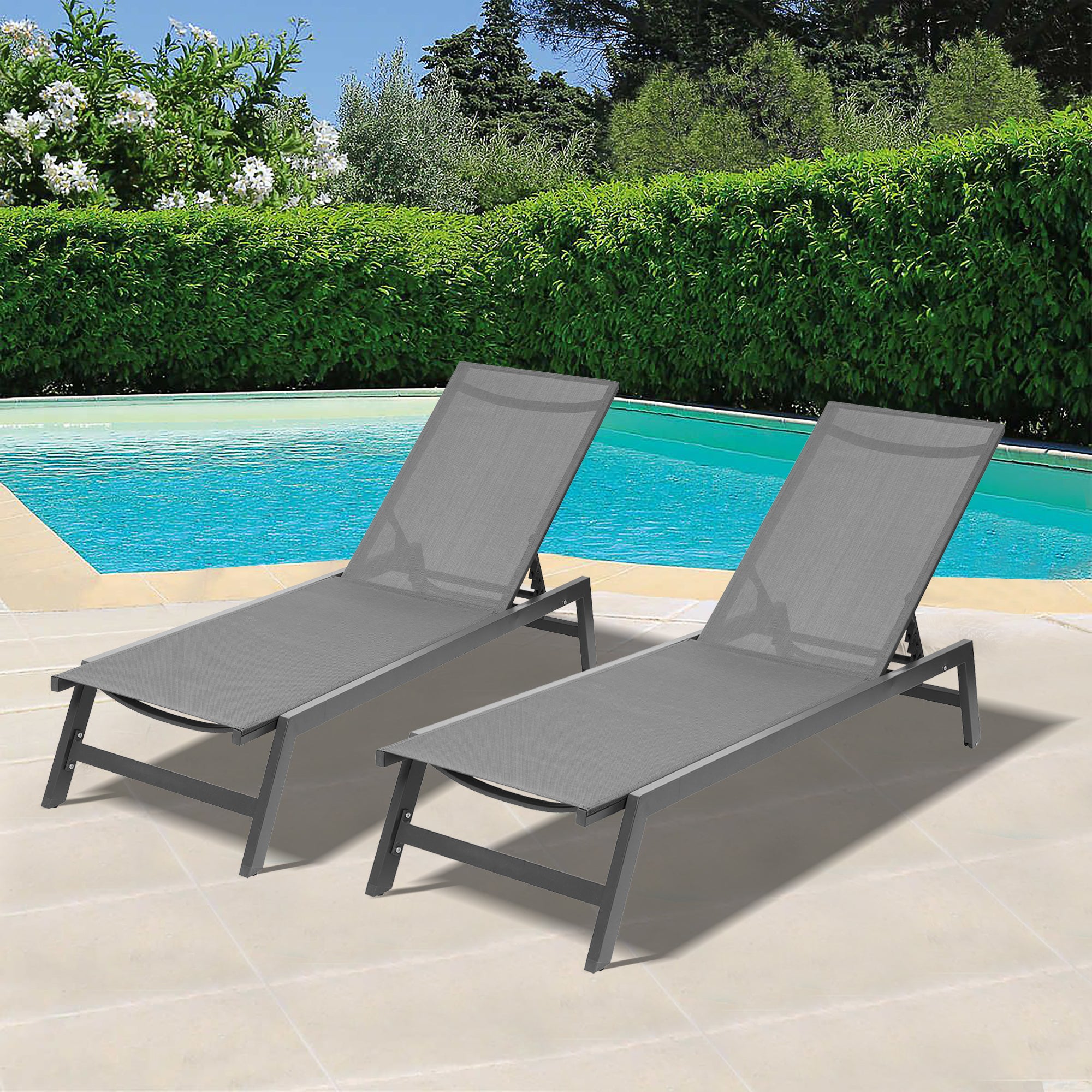 2 Pieces Outdoor Chaise Lounge Chair Set With Cushions