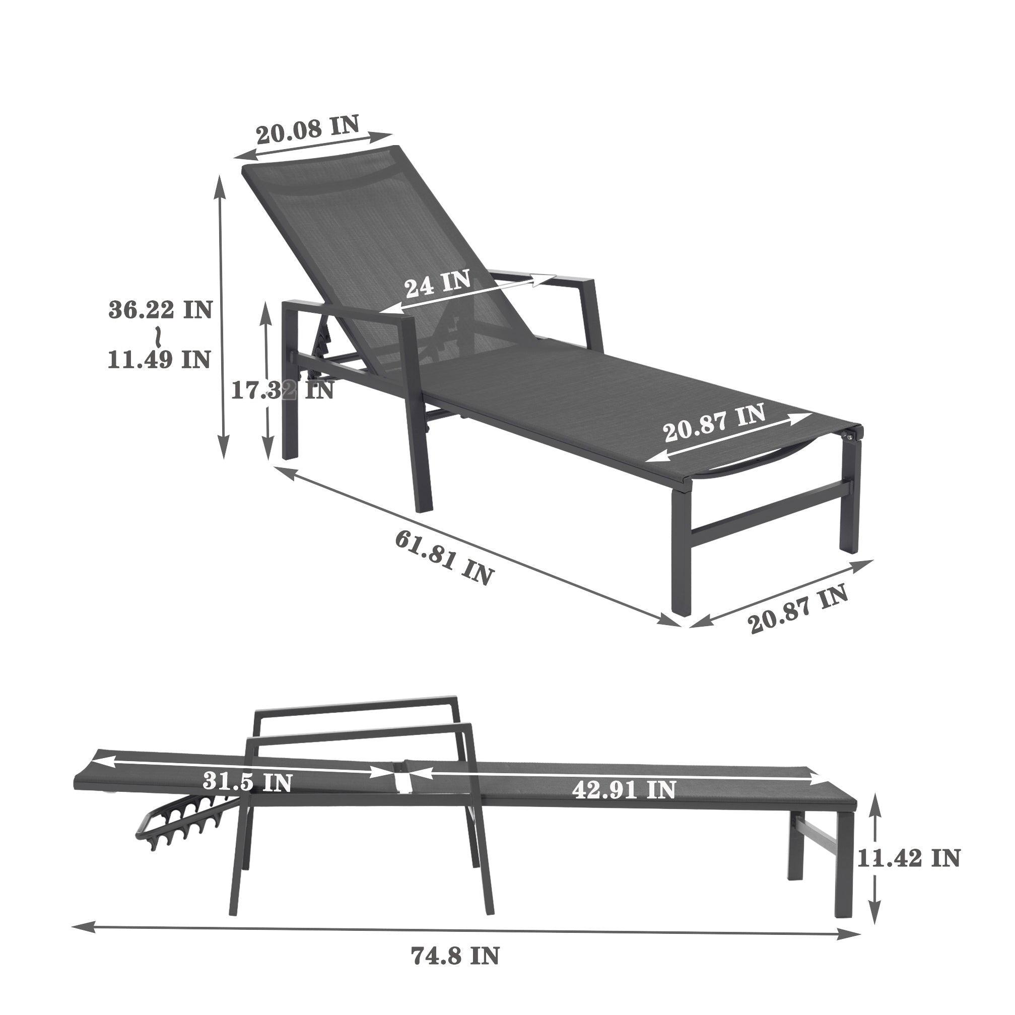 2 Pieces Set Patio Chaise Lounges With Armrests