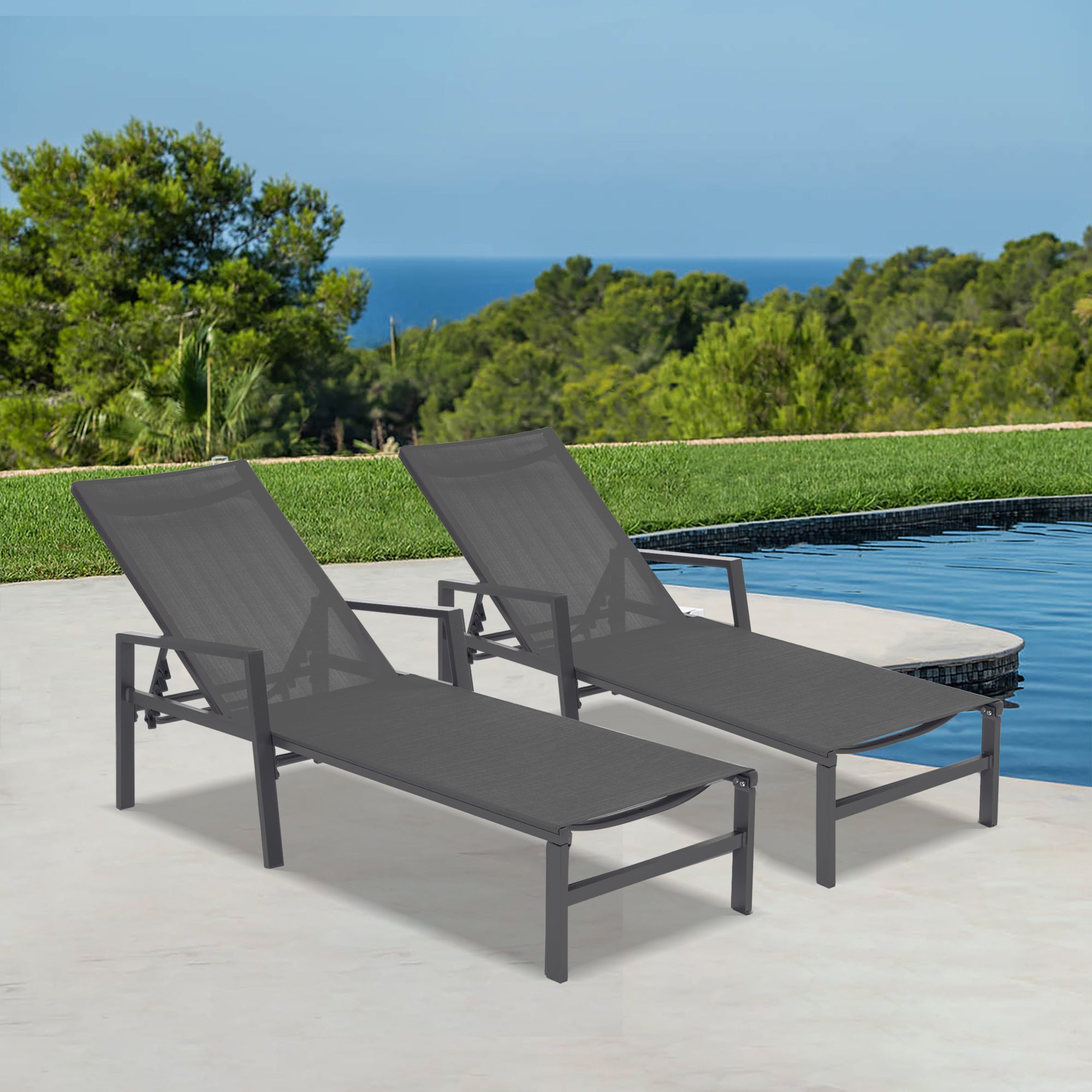 2 Pieces Set Patio Chaise Lounges With Armrests