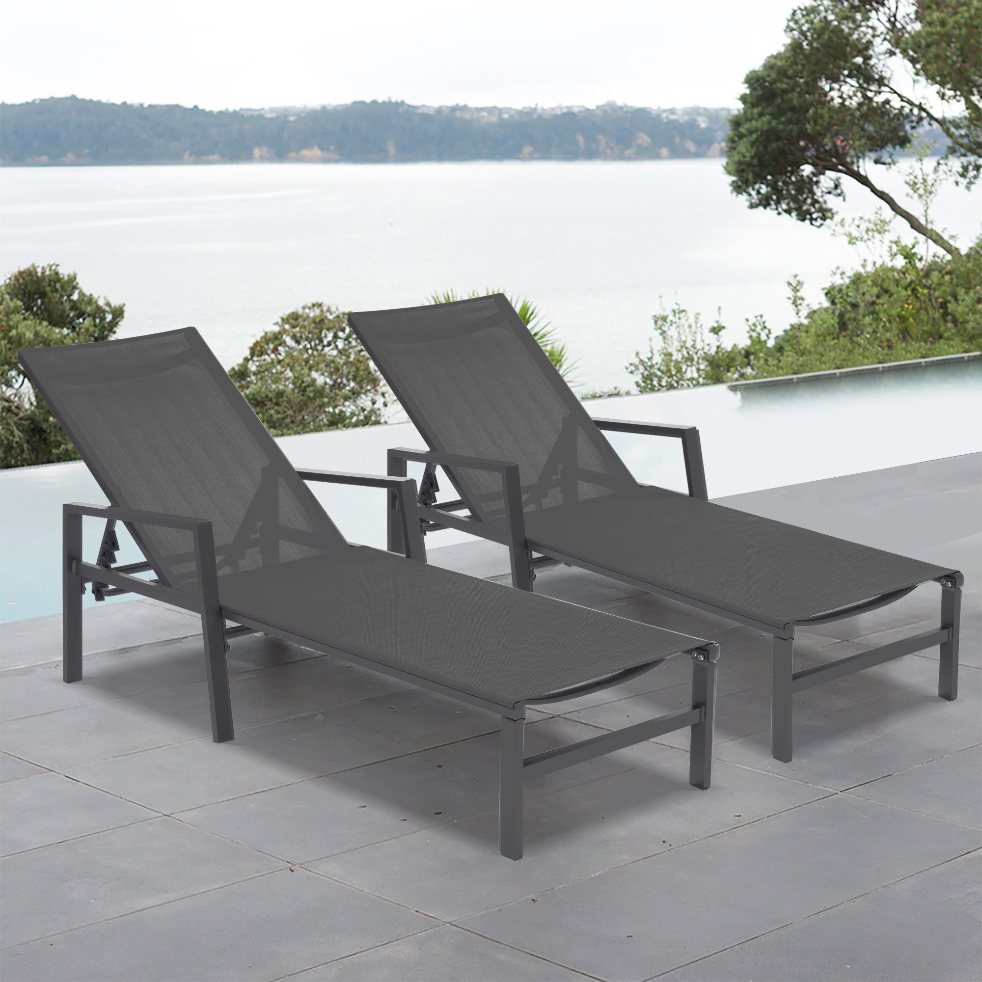 2 Pieces Set Patio Chaise Lounges With Armrests