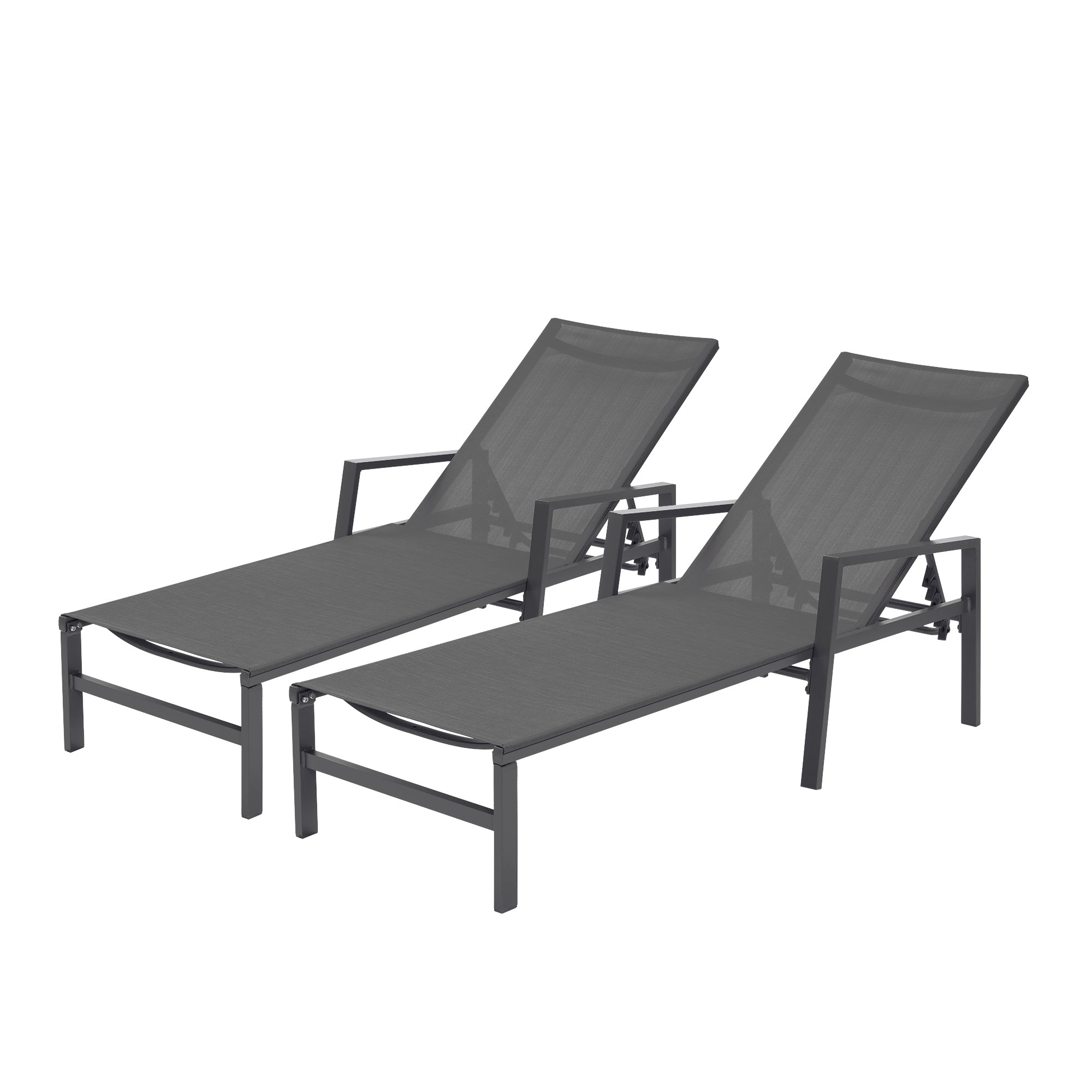2 Pieces Set Patio Chaise Lounges With Armrests