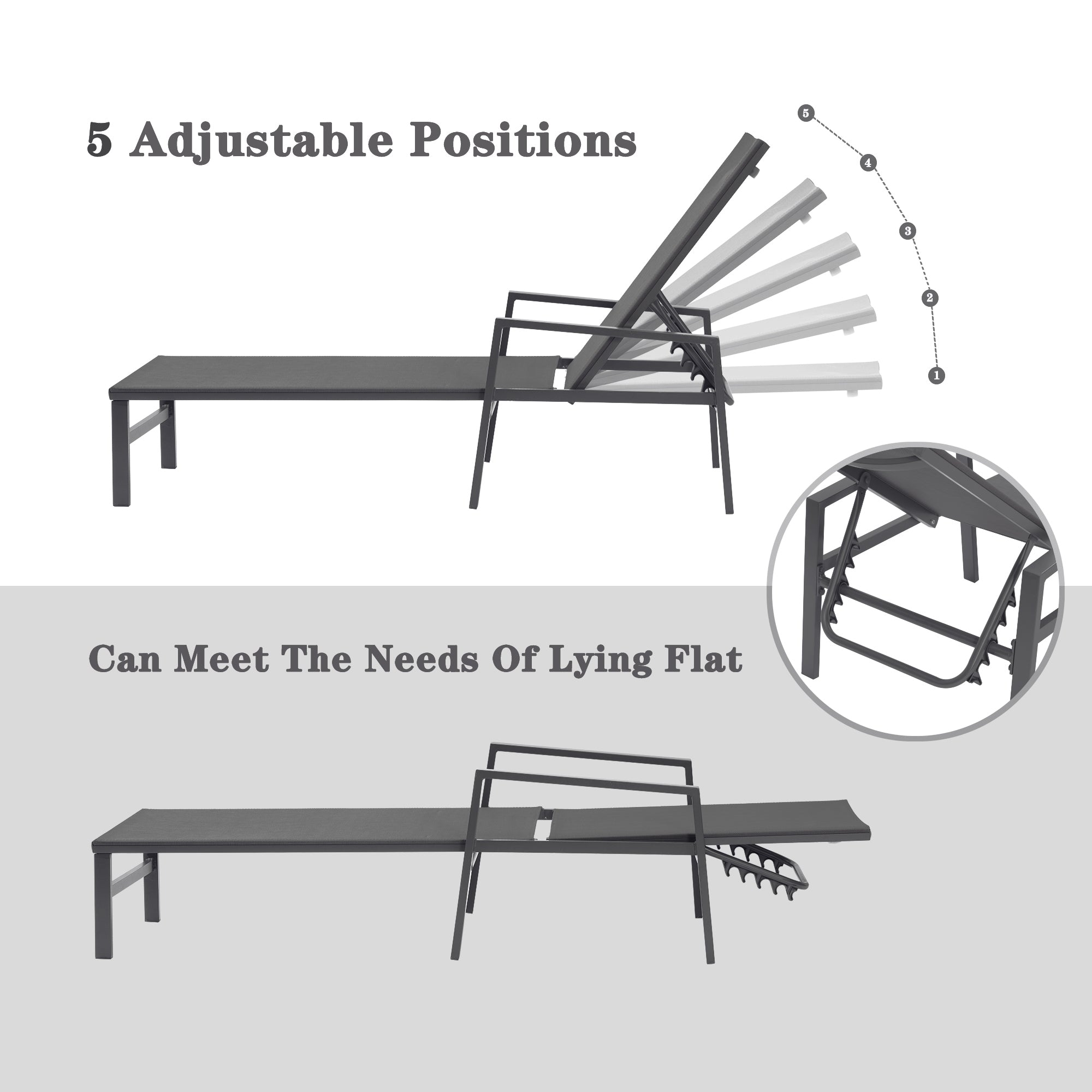 2 Pieces Set Patio Chaise Lounges With Armrests