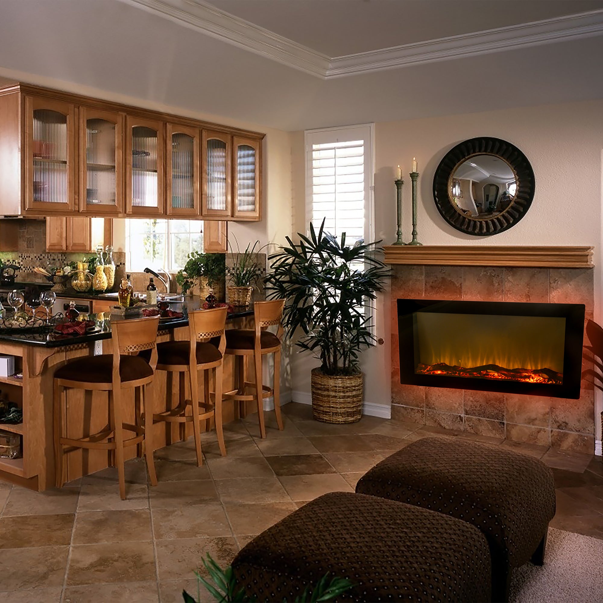 42-inch Wall Mounted Electric Fireplace with Backlight