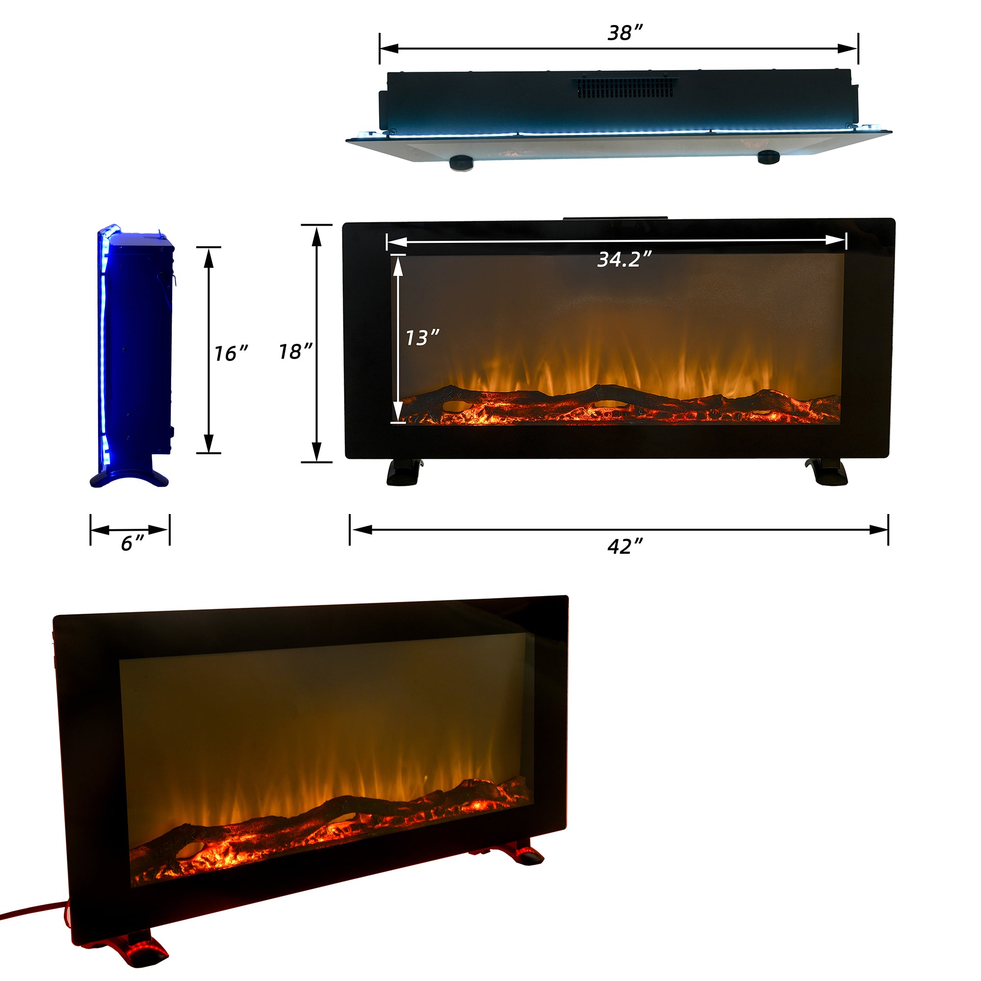 42-inch Wall Mounted Electric Fireplace with Backlight
