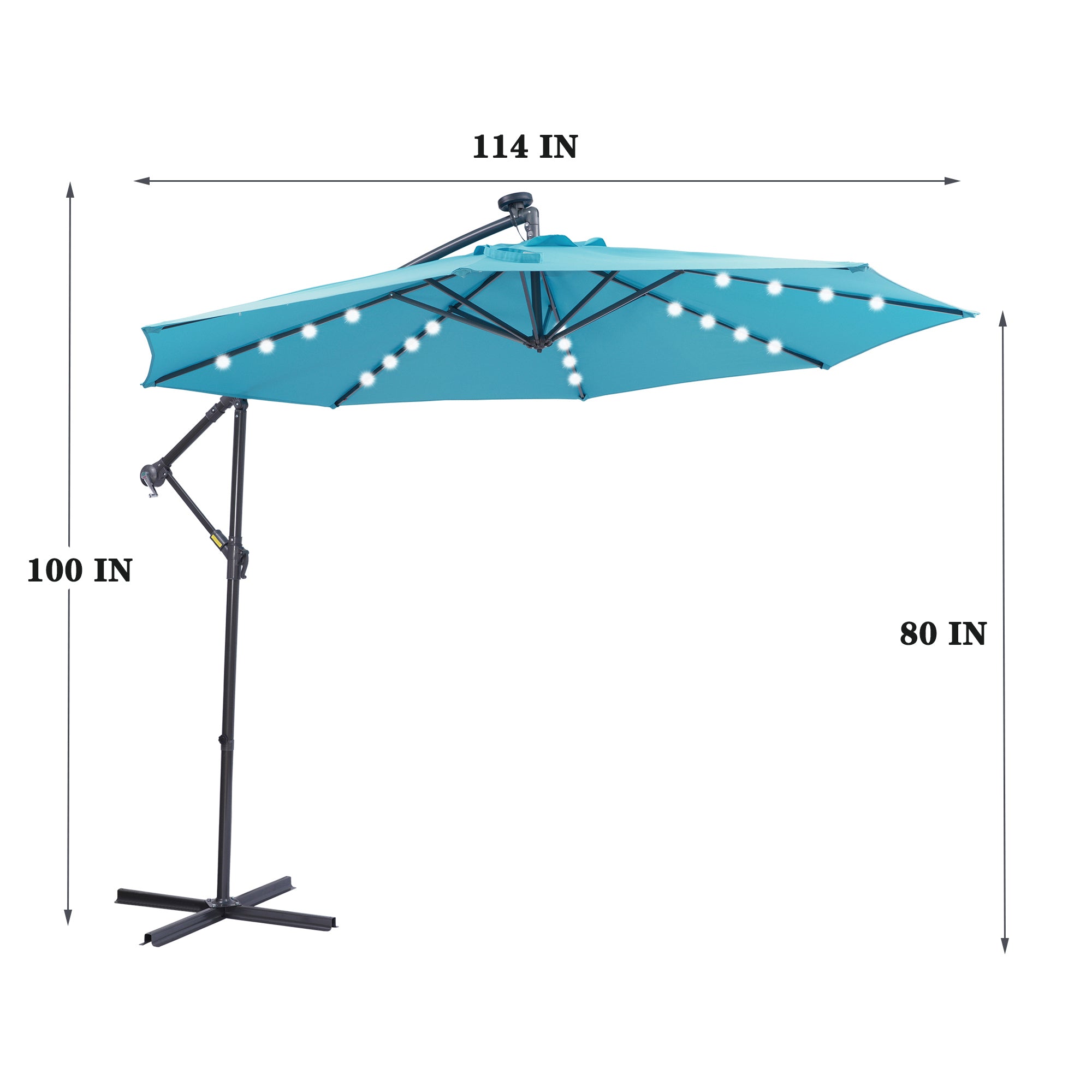 10' Steel Patio Hanging Cantilever Umbrella With 32 Solar LED Lights