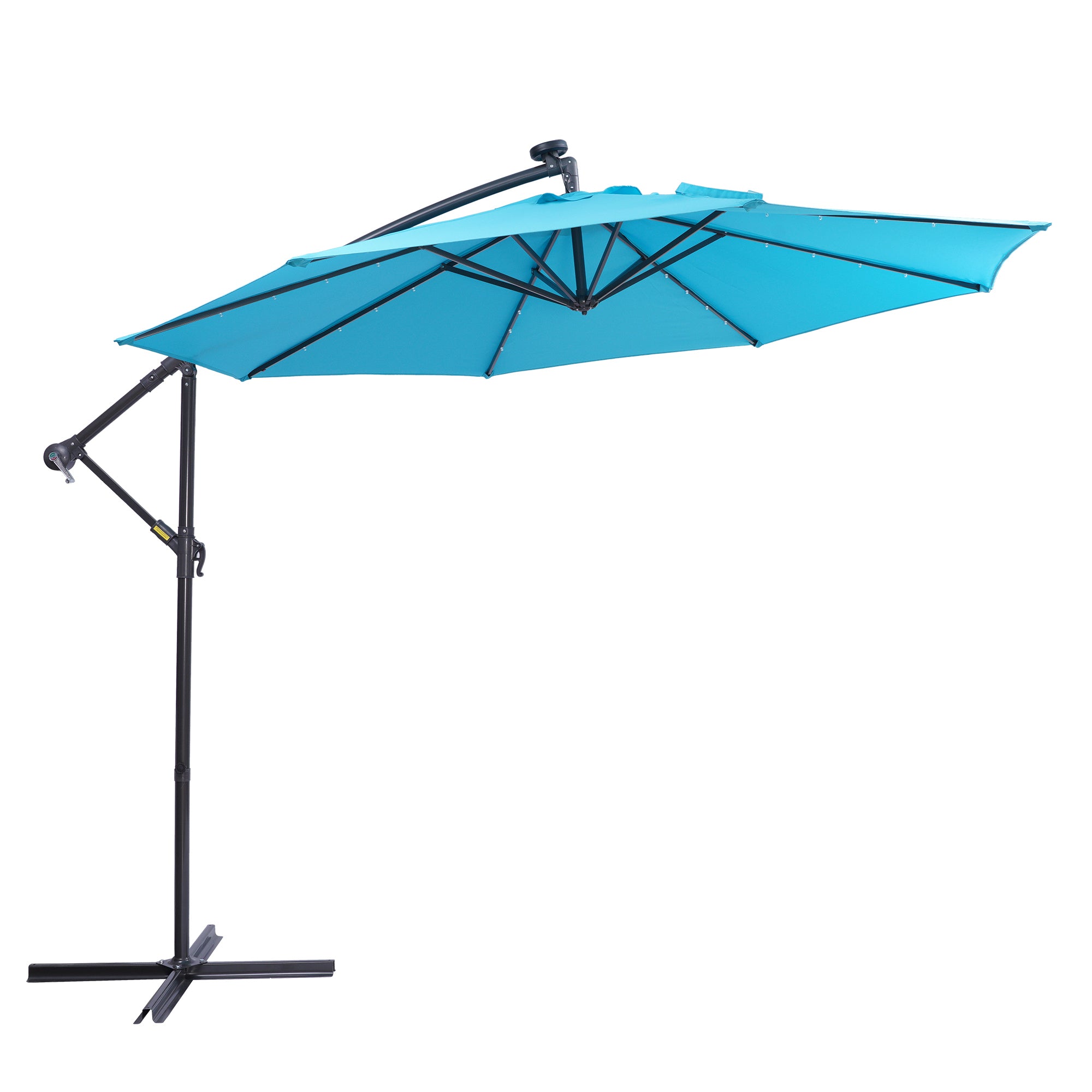 10' Steel Patio Hanging Cantilever Umbrella With 32 Solar LED Lights