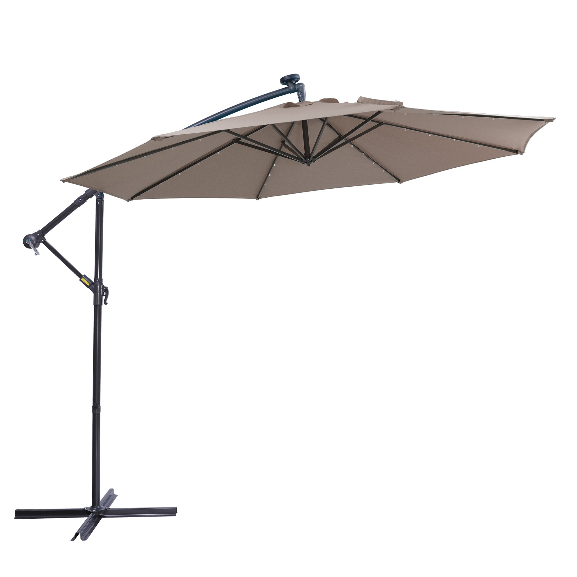 10' Steel Patio Hanging Cantilever Umbrella With 32 Solar LED Lights