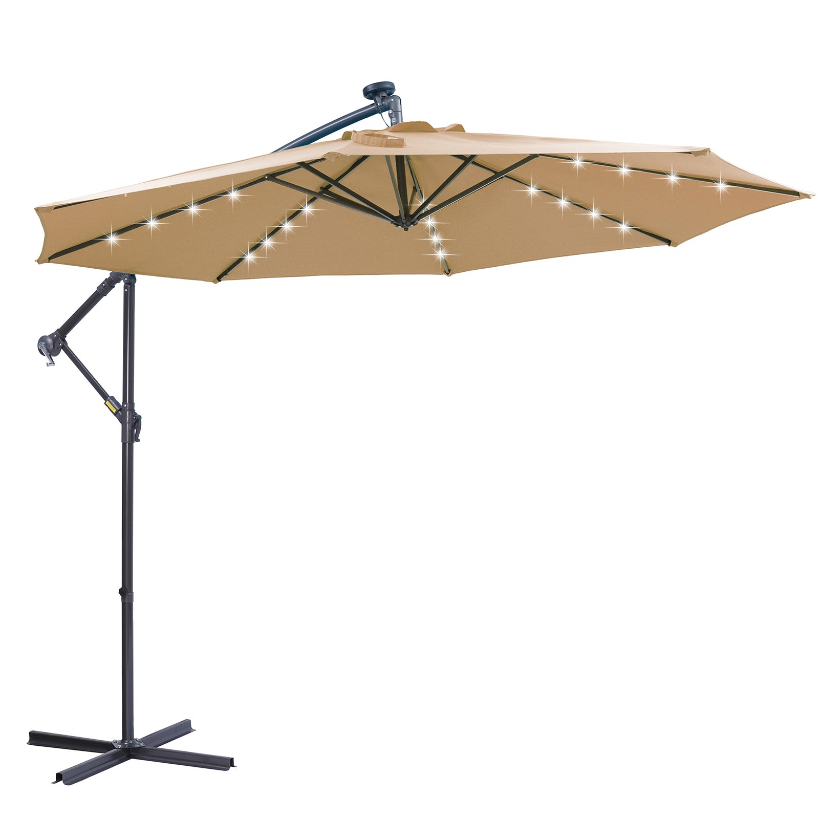 10' Steel Patio Hanging Cantilever Umbrella With 32 Solar LED Lights