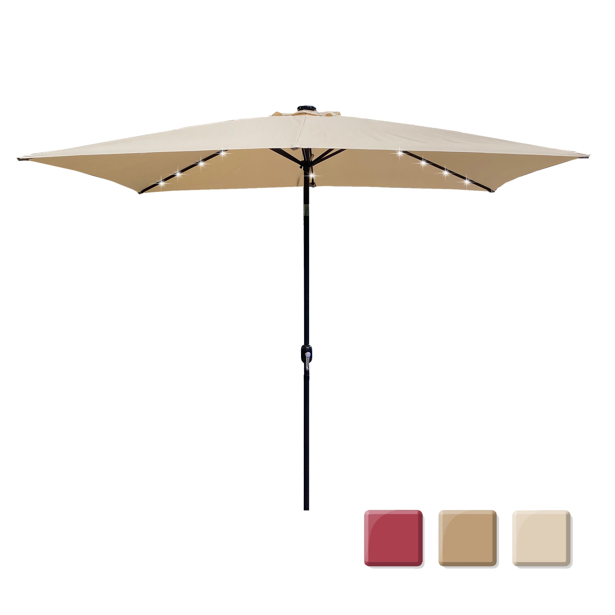 10' Outdoor Patio Rectangular Umbrella With Solar LED Lights