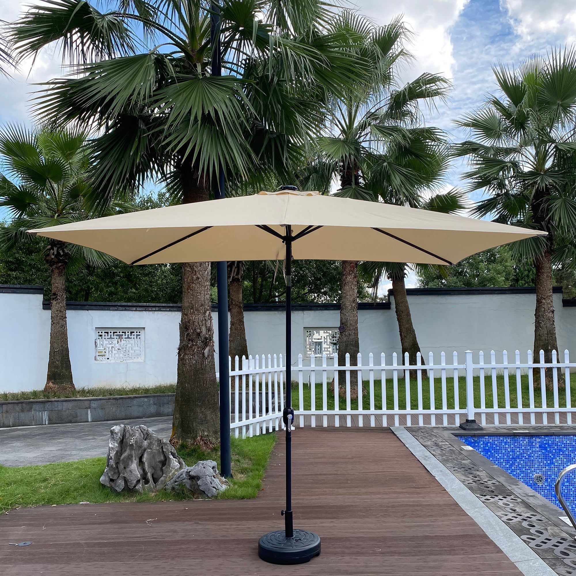 10' Outdoor Patio Rectangular Umbrella With Solar LED Lights