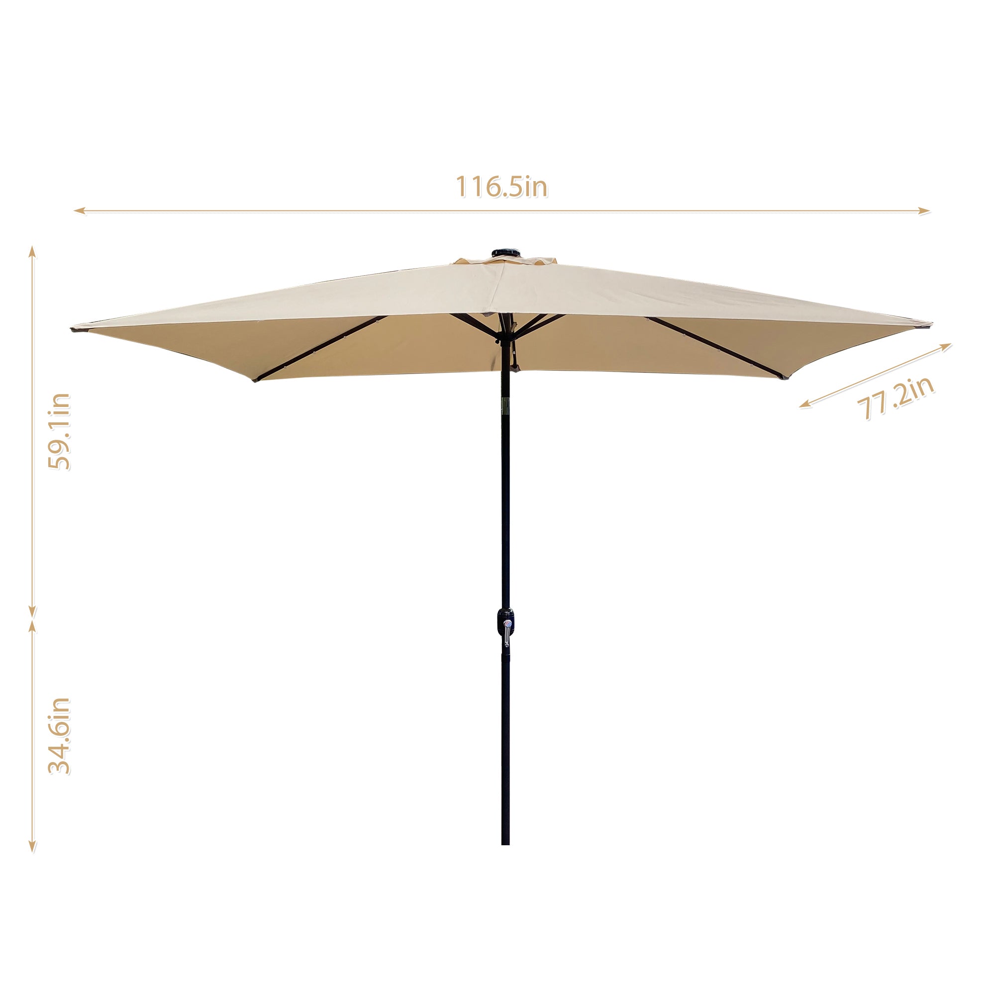 10' Outdoor Patio Rectangular Umbrella With Solar LED Lights