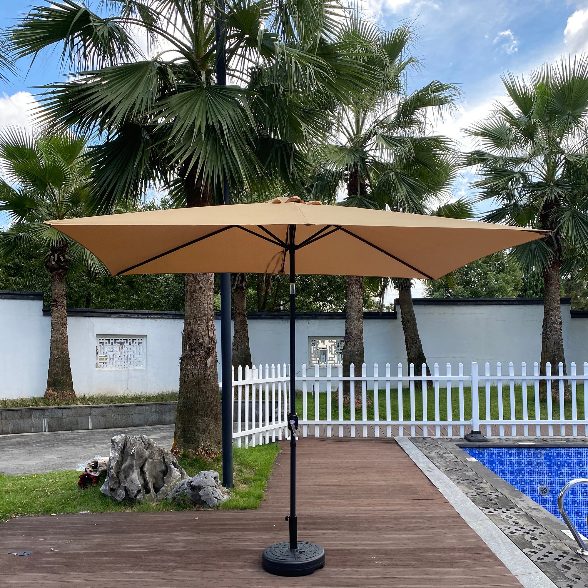 10' Outdoor Patio Rectangular Umbrella With Solar LED Lights