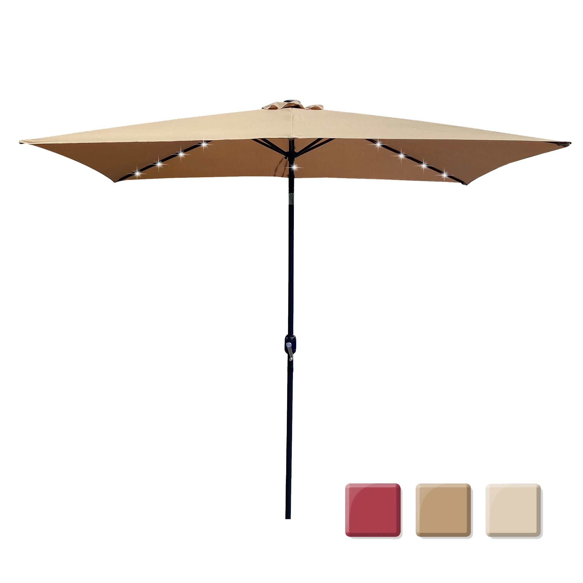 10' Outdoor Patio Rectangular Umbrella With Solar LED Lights