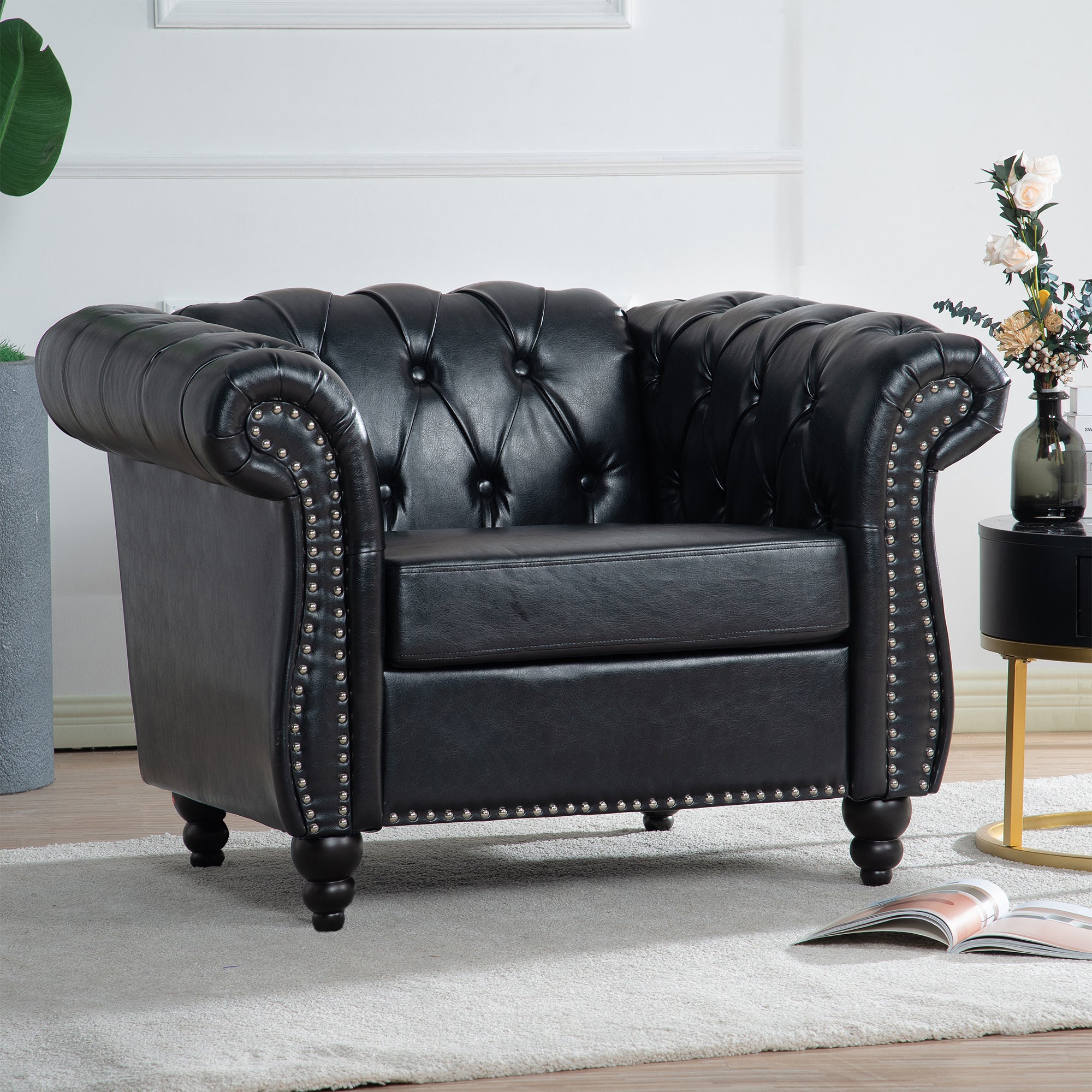 39" Wide Tufted Faux leather Chesterfield Chair