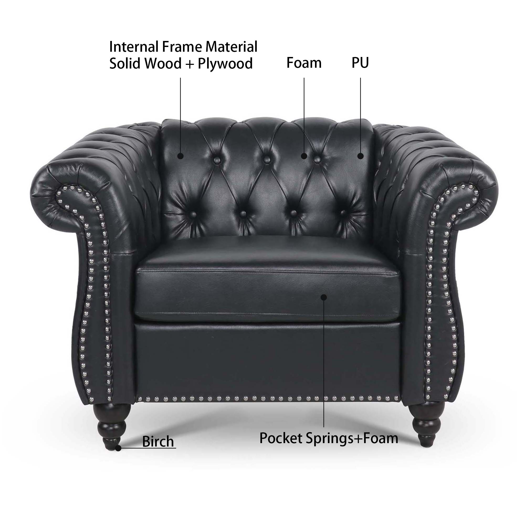 39" Wide Tufted Faux leather Chesterfield Chair