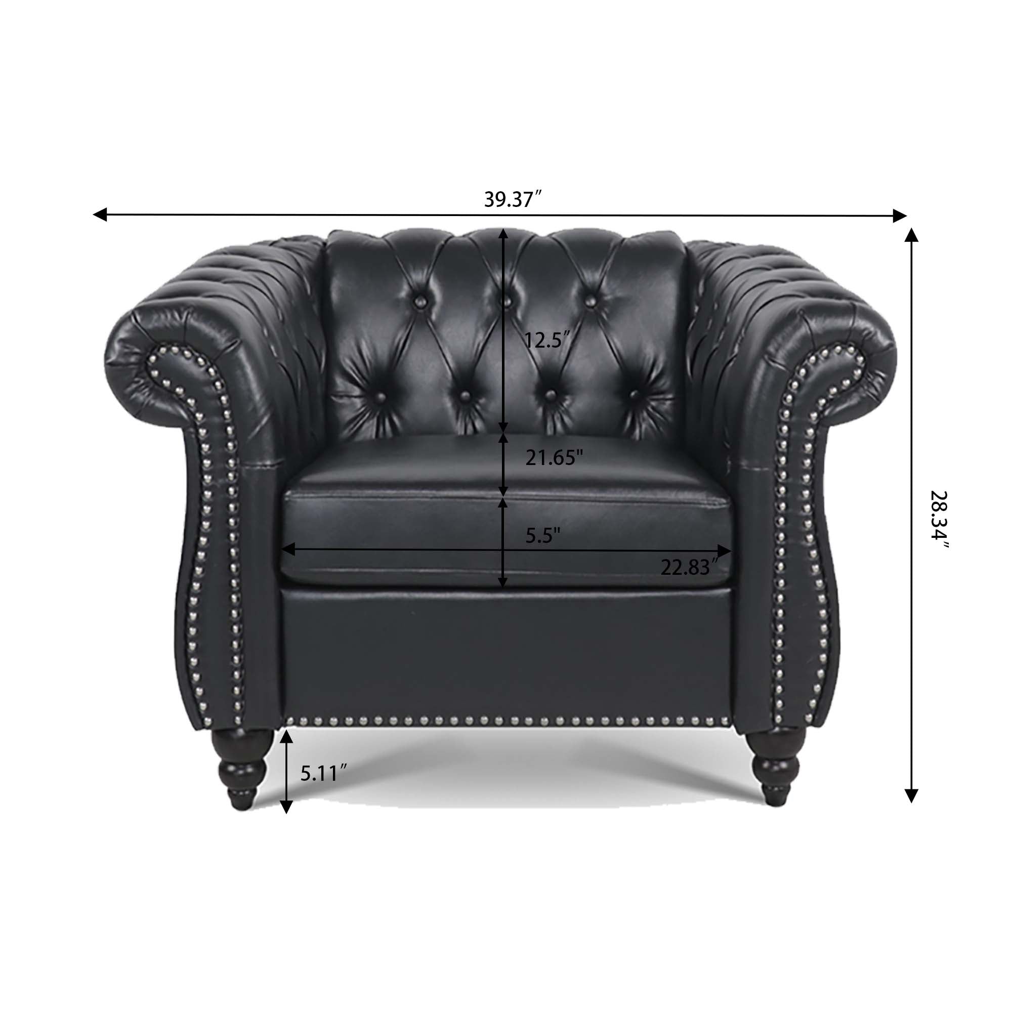 39" Wide Tufted Faux leather Chesterfield Chair