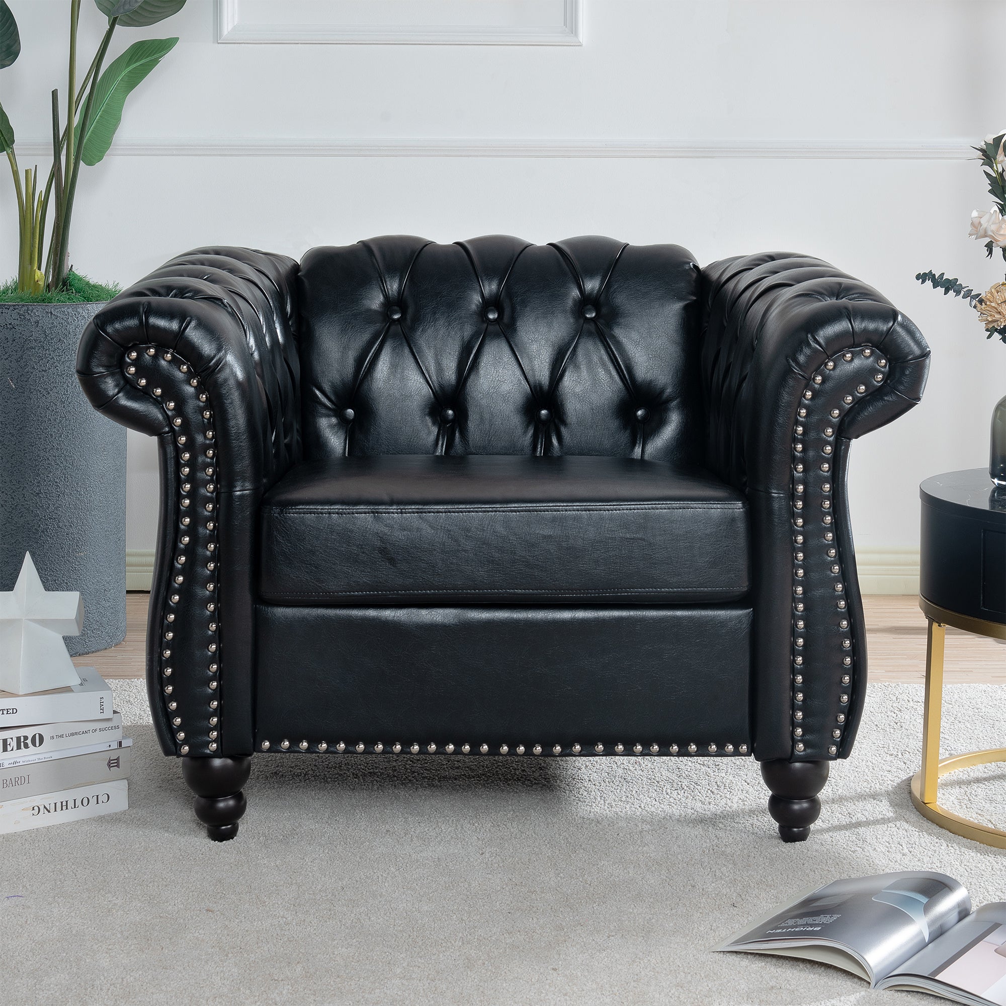 39" Wide Tufted Faux leather Chesterfield Chair