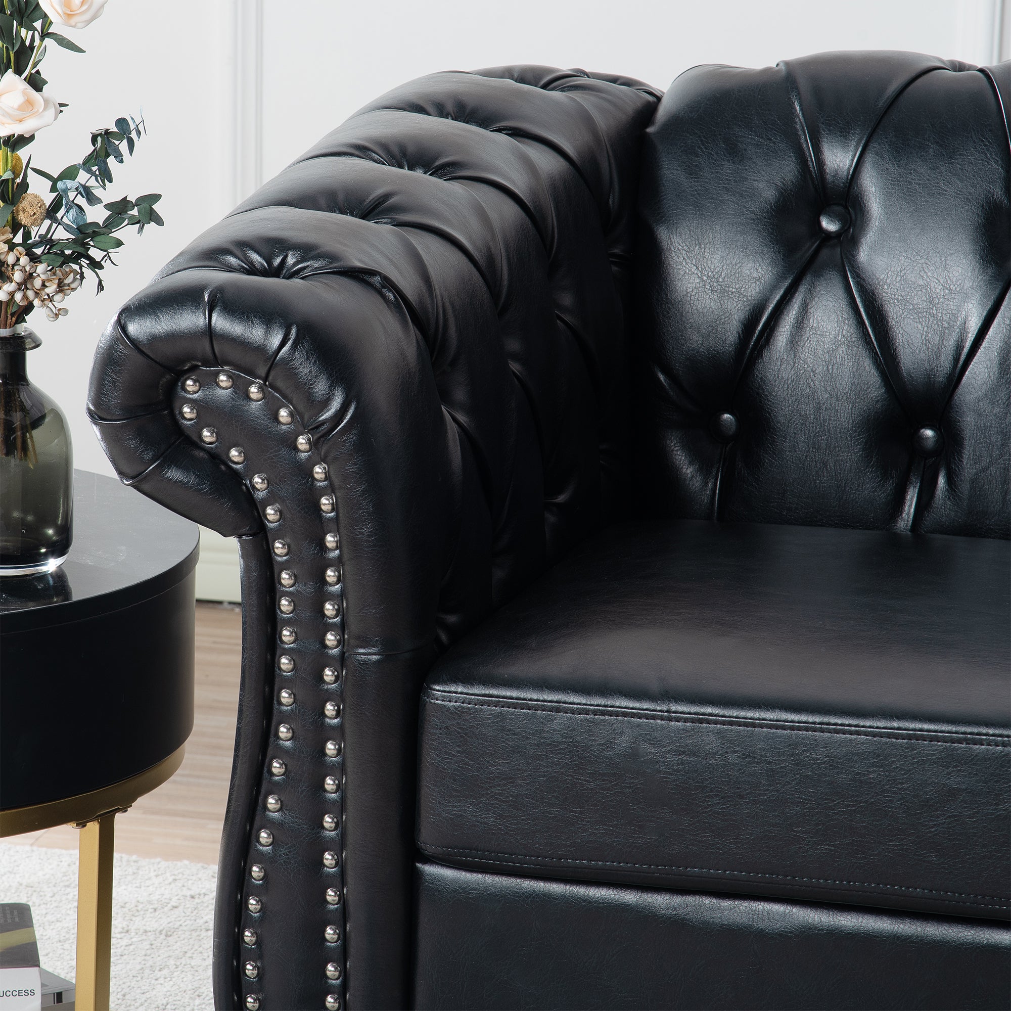 39" Wide Tufted Faux leather Chesterfield Chair