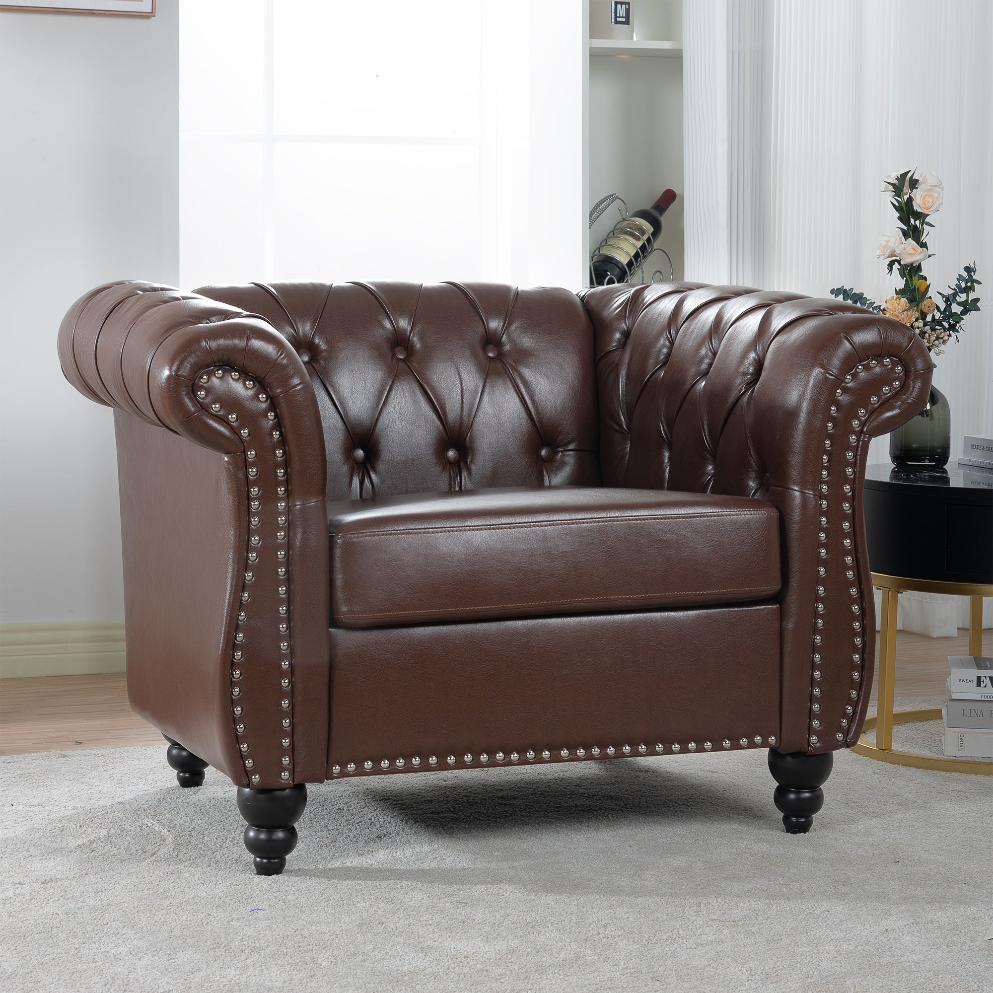 39" Wide Tufted Faux leather Chesterfield Chair
