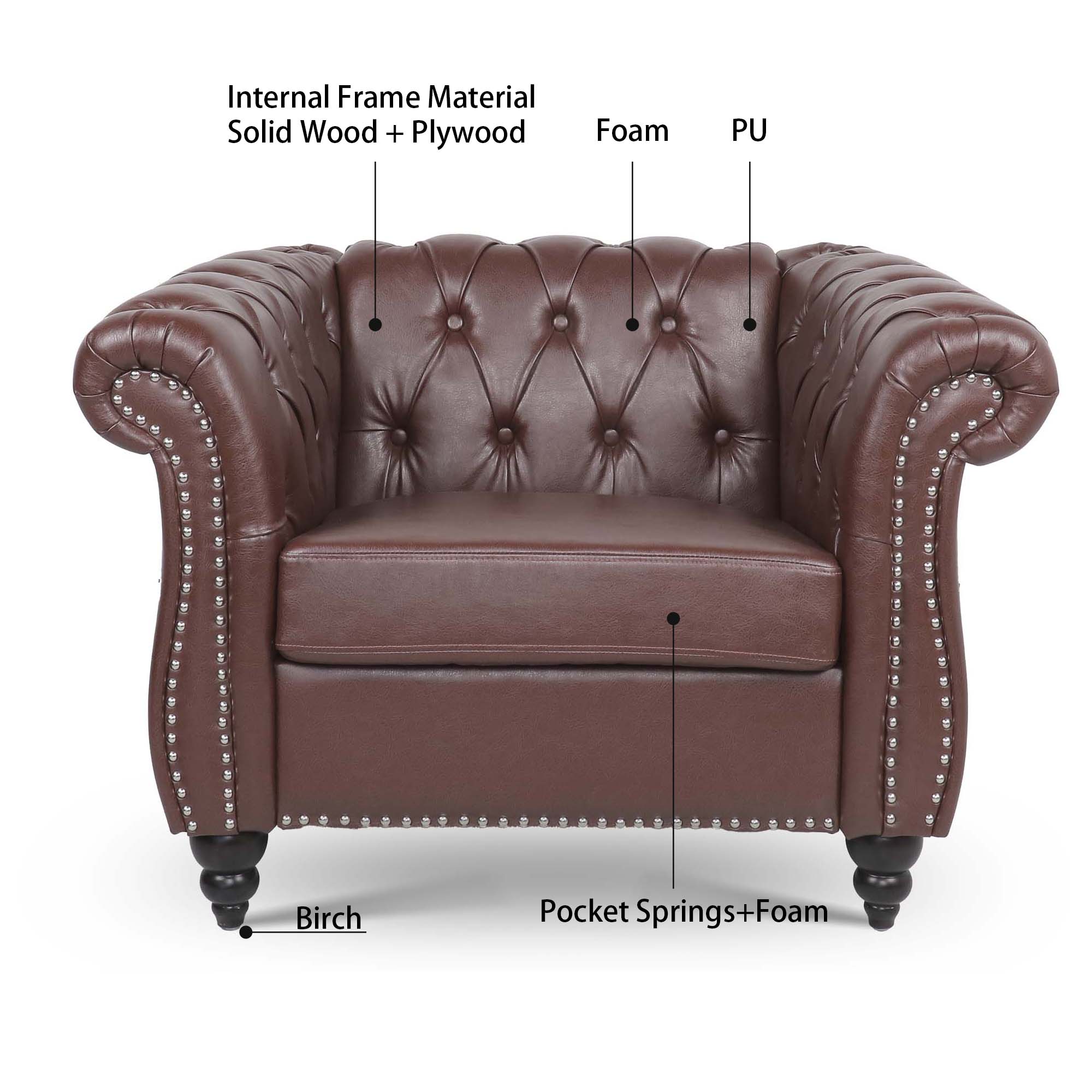 39" Wide Tufted Faux leather Chesterfield Chair