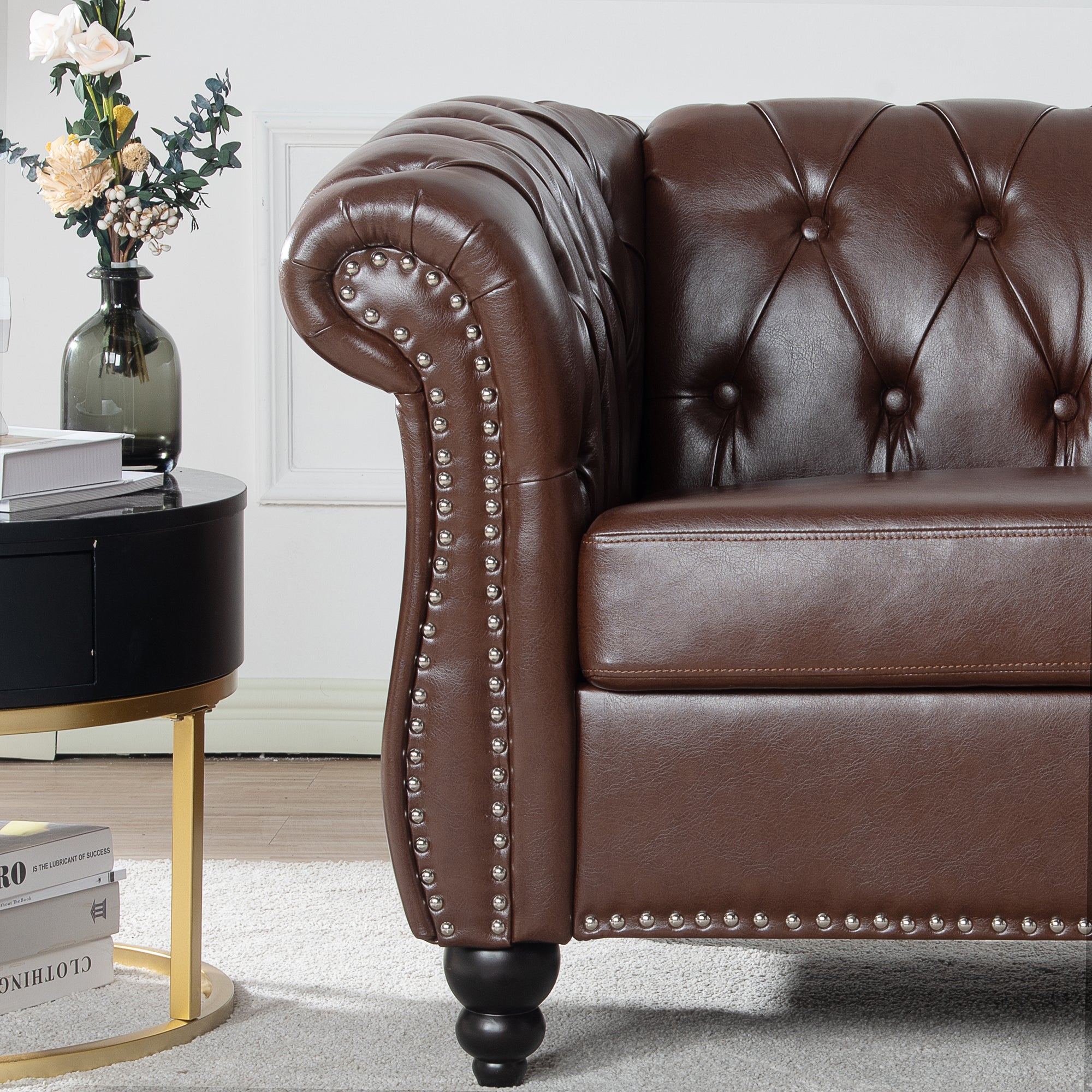 39" Wide Tufted Faux leather Chesterfield Chair