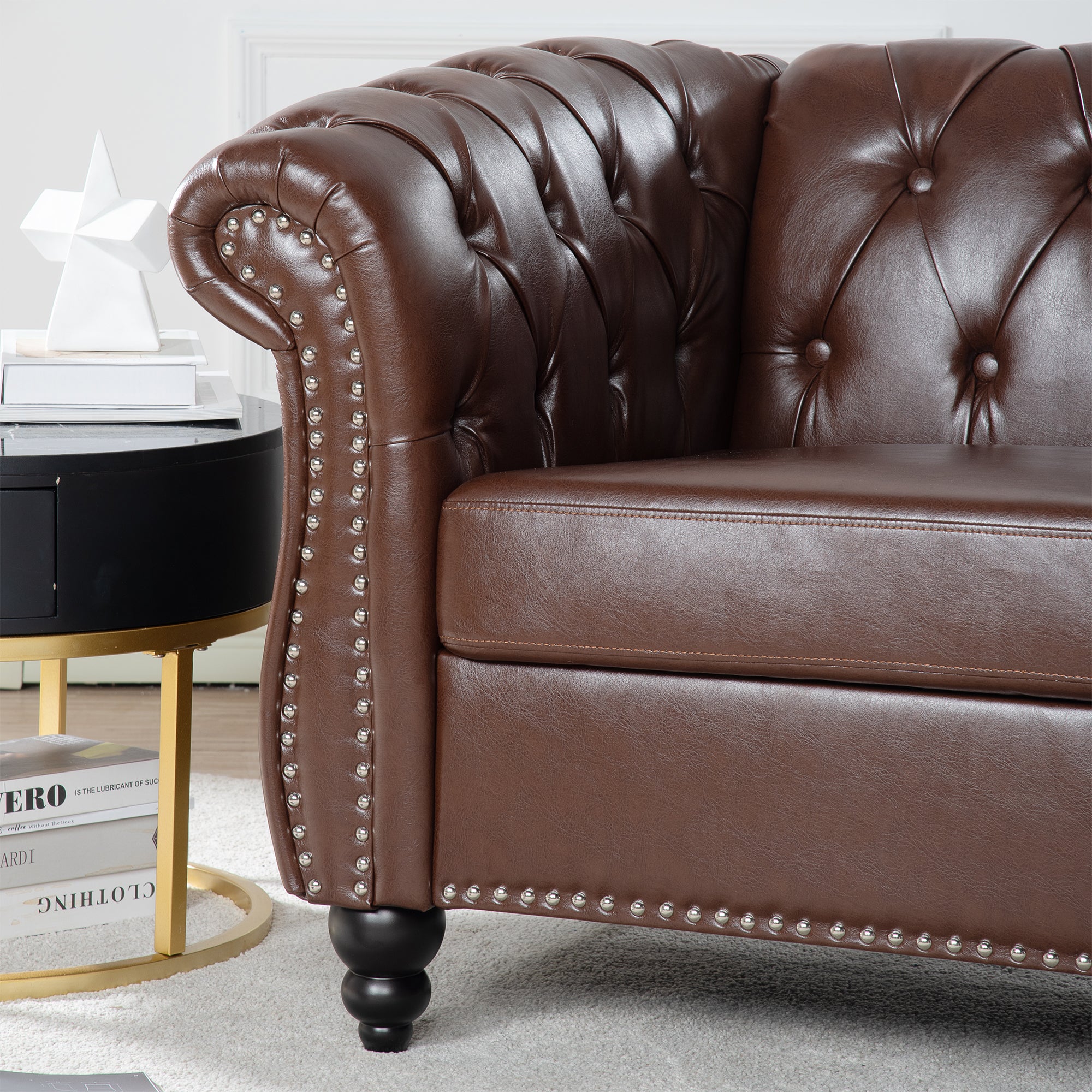 39" Wide Tufted Faux leather Chesterfield Chair