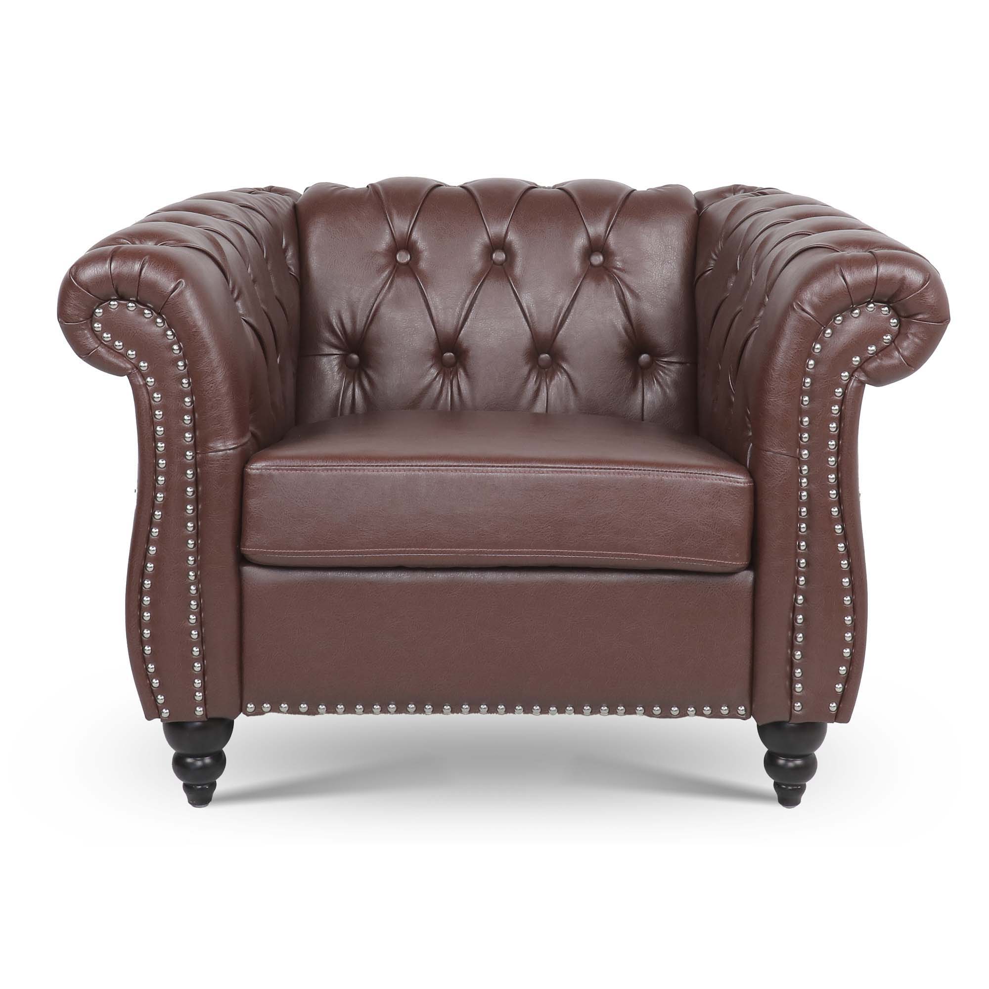 39" Wide Tufted Faux leather Chesterfield Chair