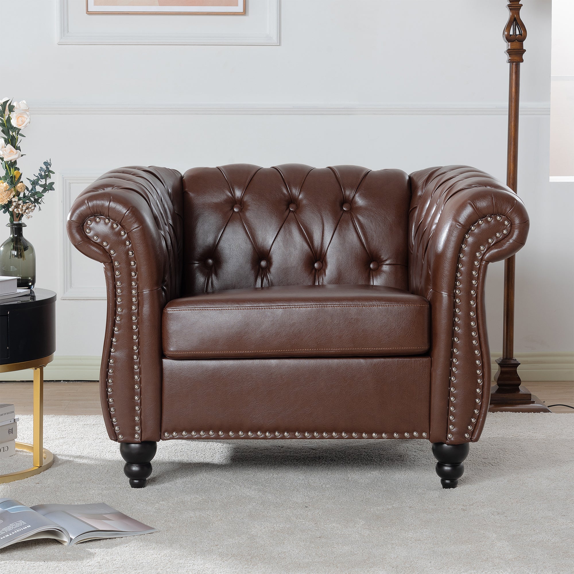 39" Wide Tufted Faux leather Chesterfield Chair