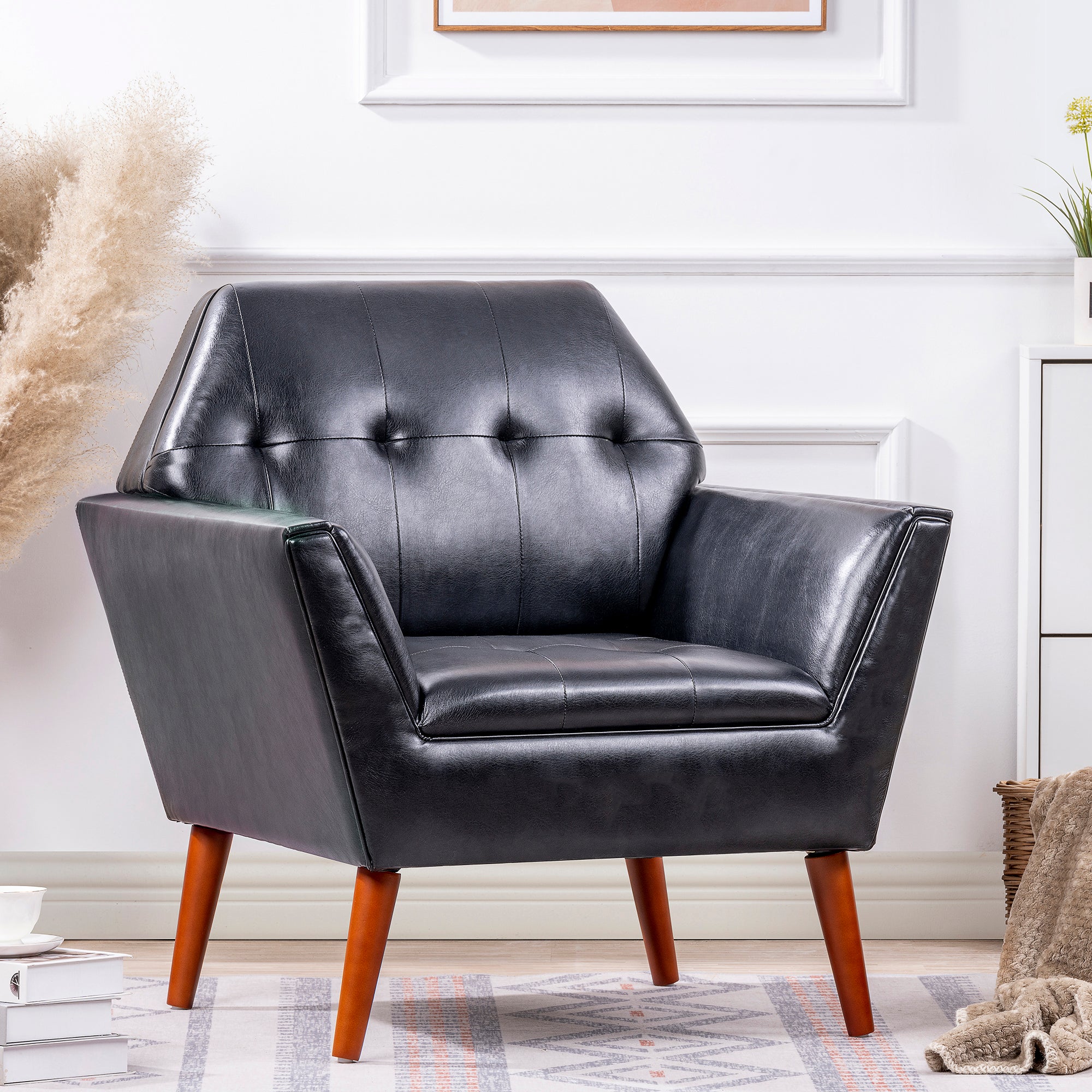 32" Wide Tufted polyester/Faux leather Armchair