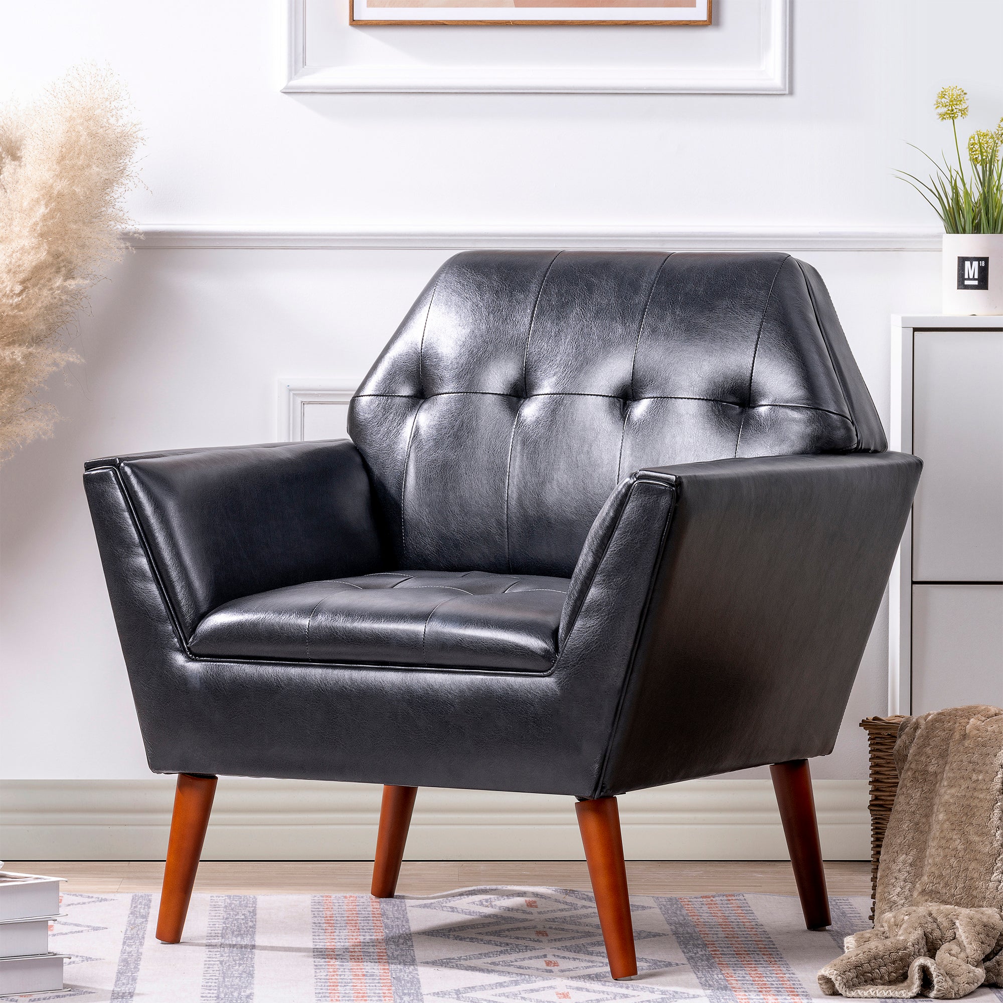 32" Wide Tufted polyester/Faux leather Armchair