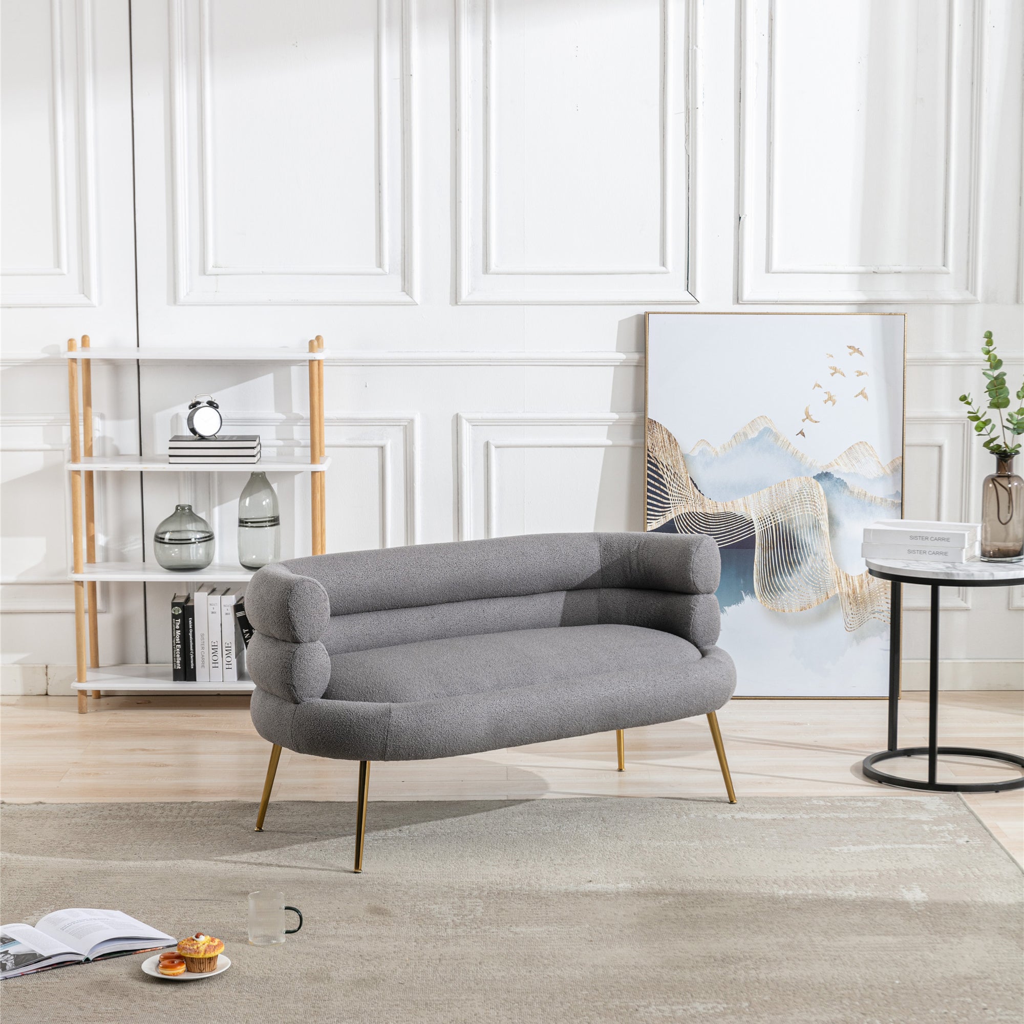 53" Round Arm Settee with Metal Legs