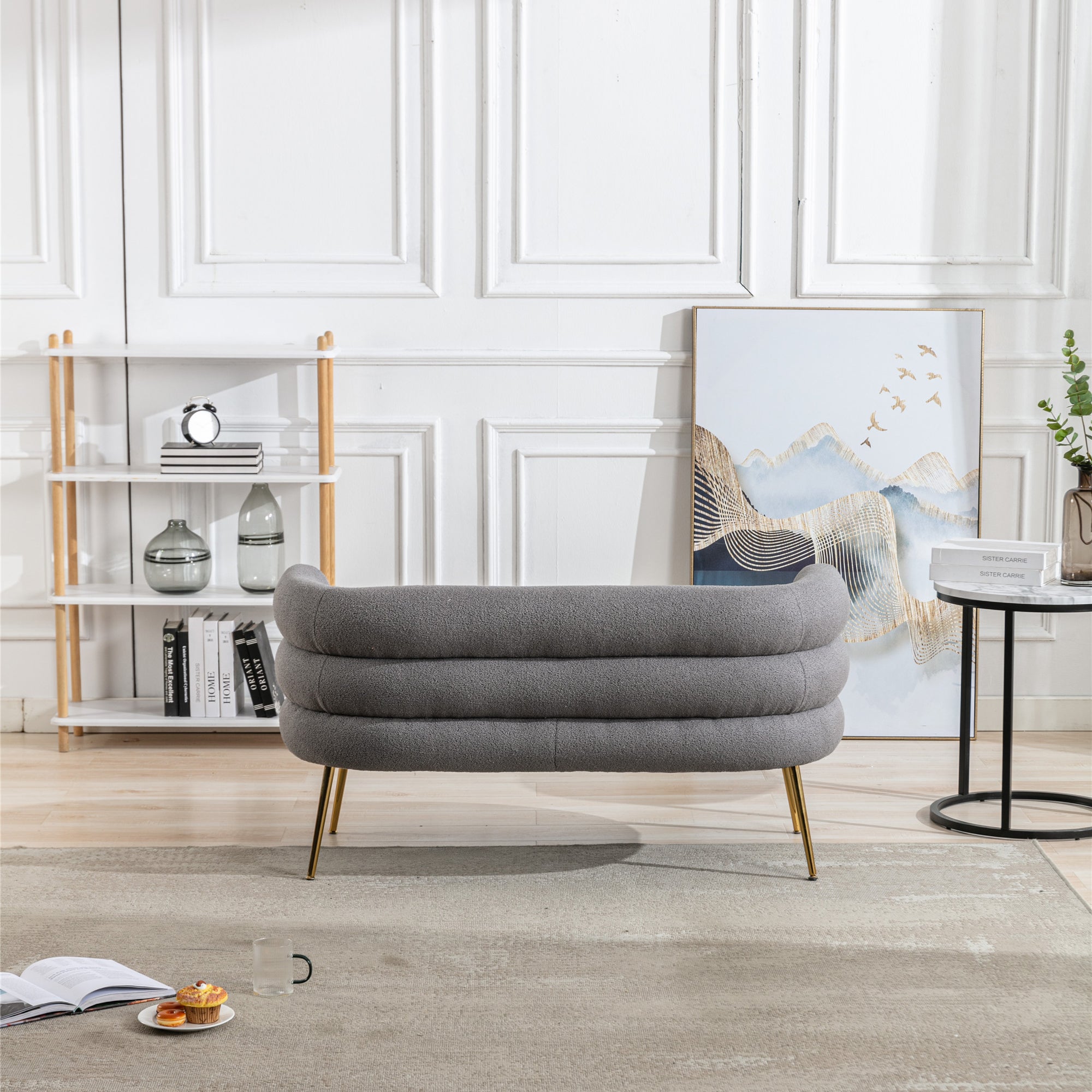 53" Round Arm Settee with Metal Legs