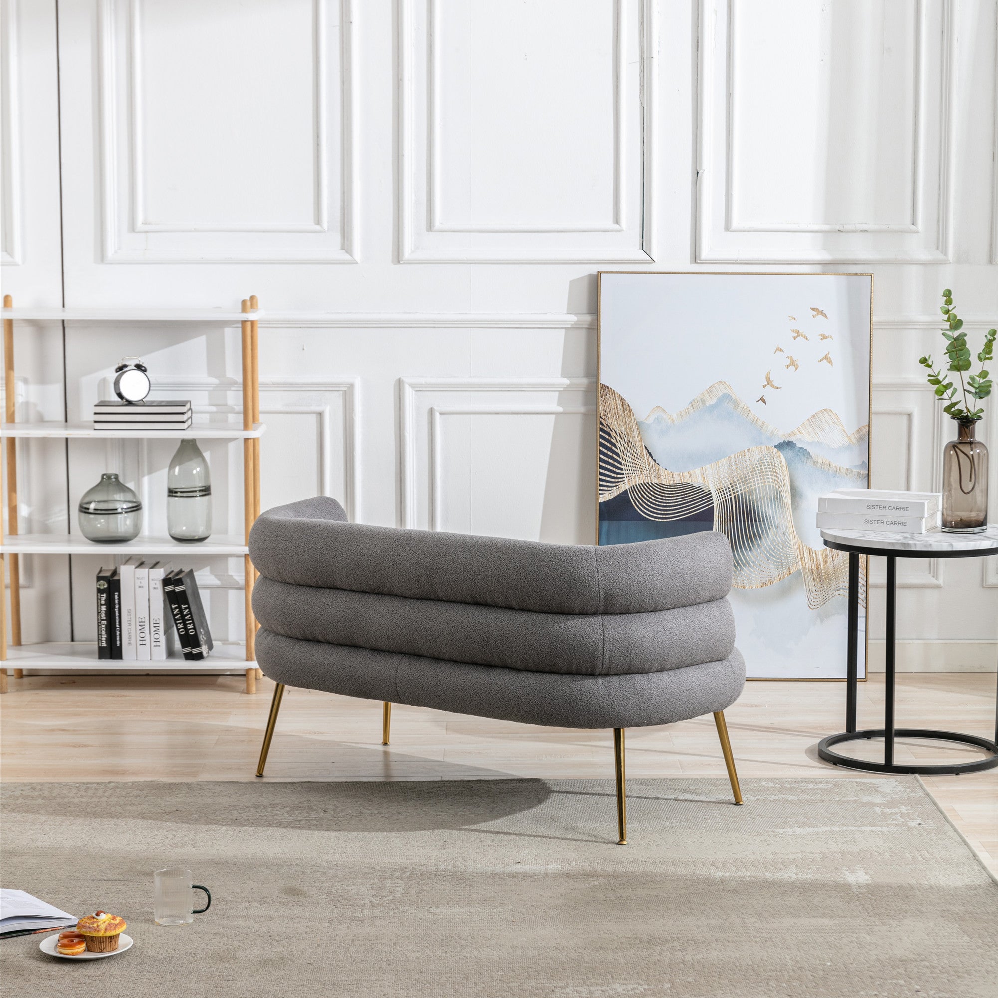 53" Round Arm Settee with Metal Legs