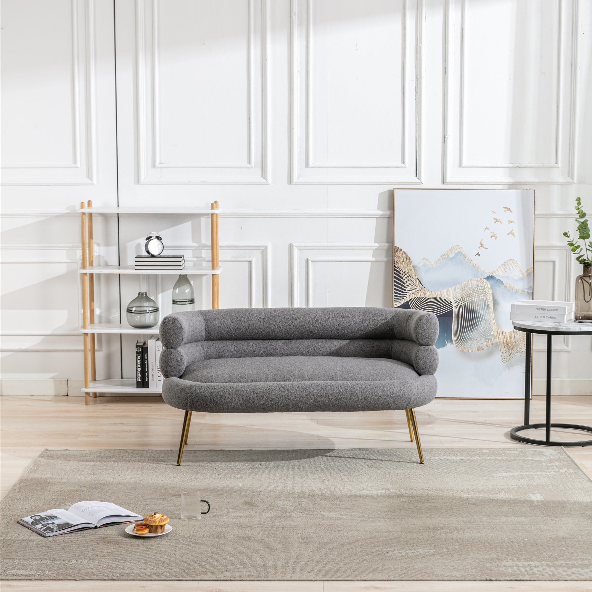 53" Round Arm Settee with Metal Legs