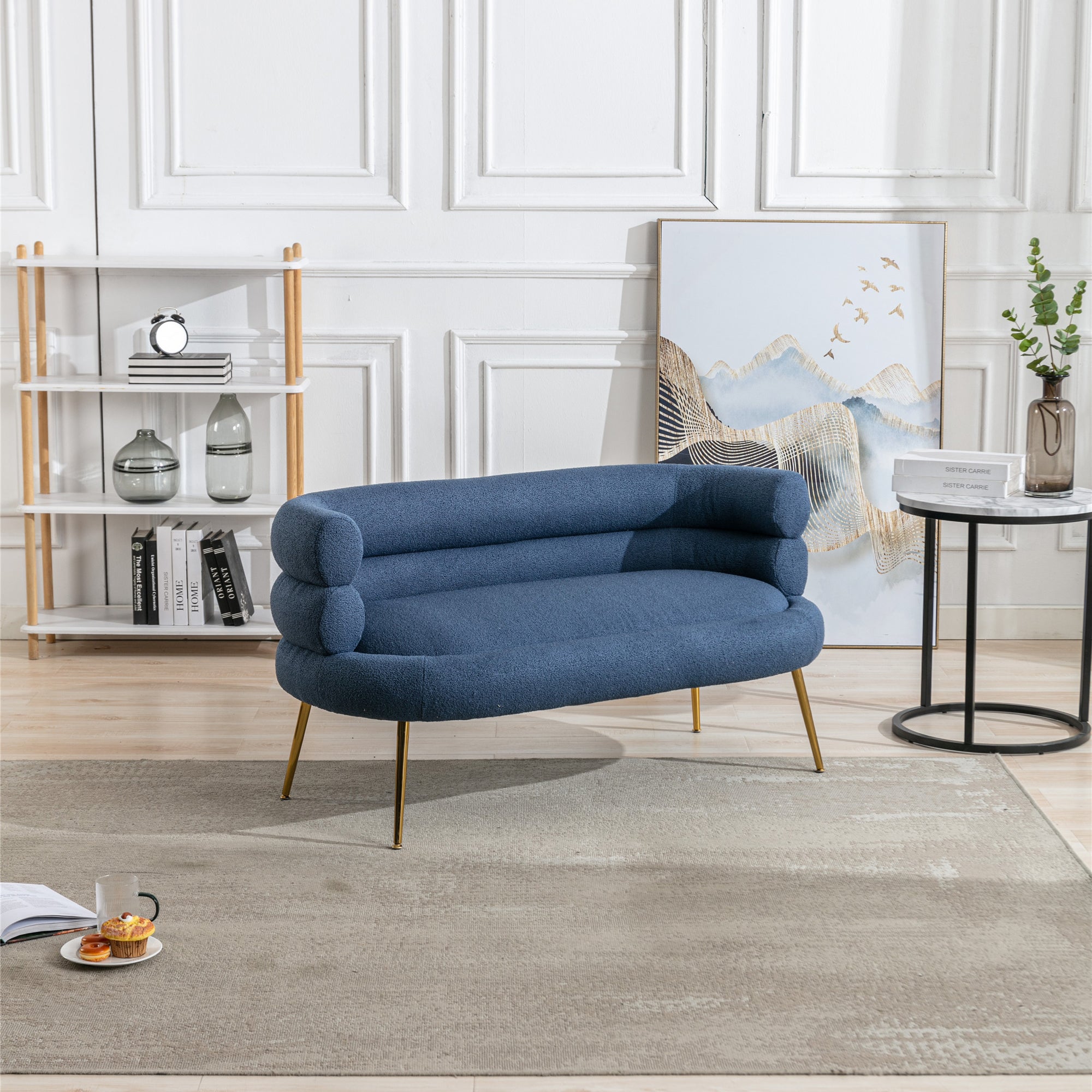 53" Round Arm Settee with Metal Legs