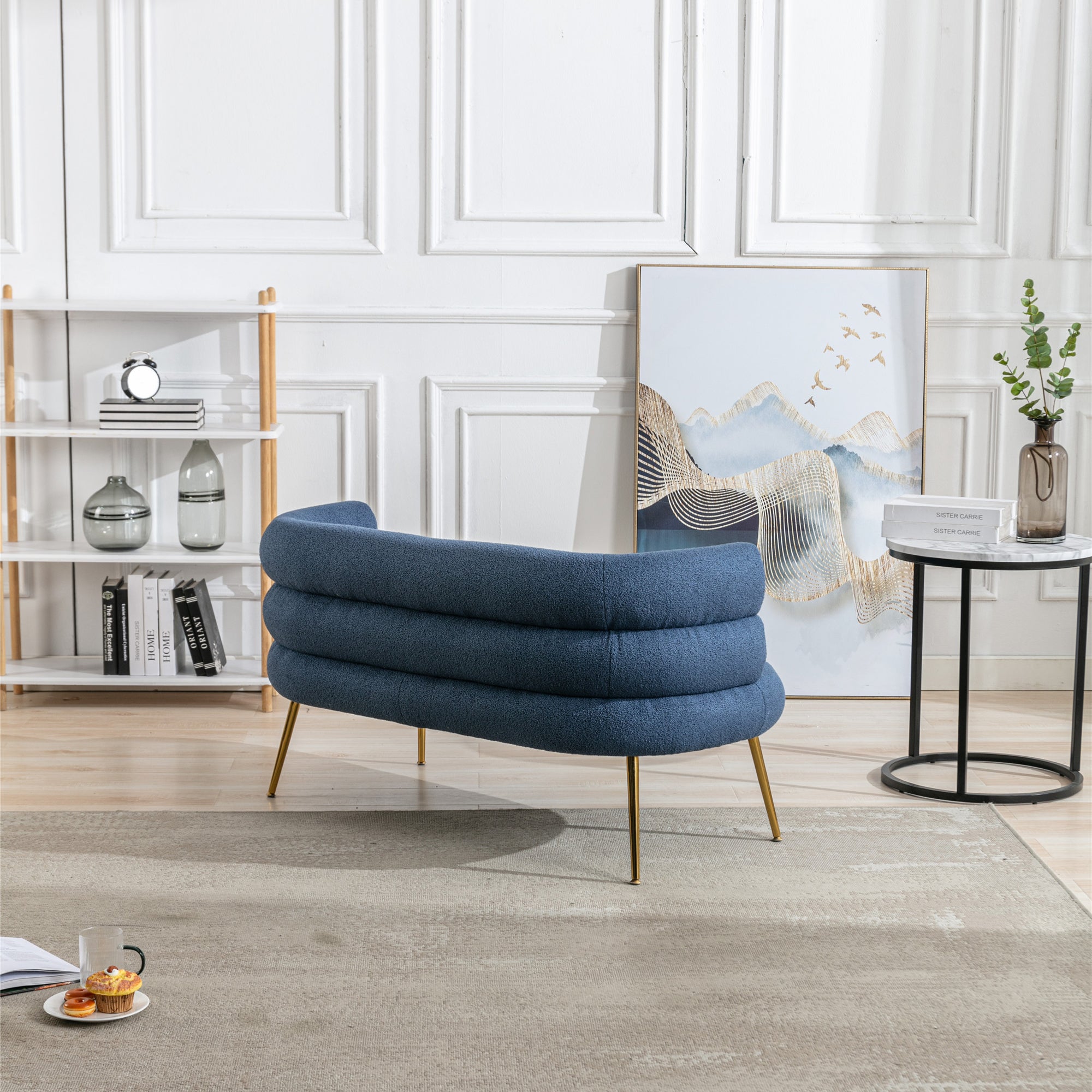 53" Round Arm Settee with Metal Legs
