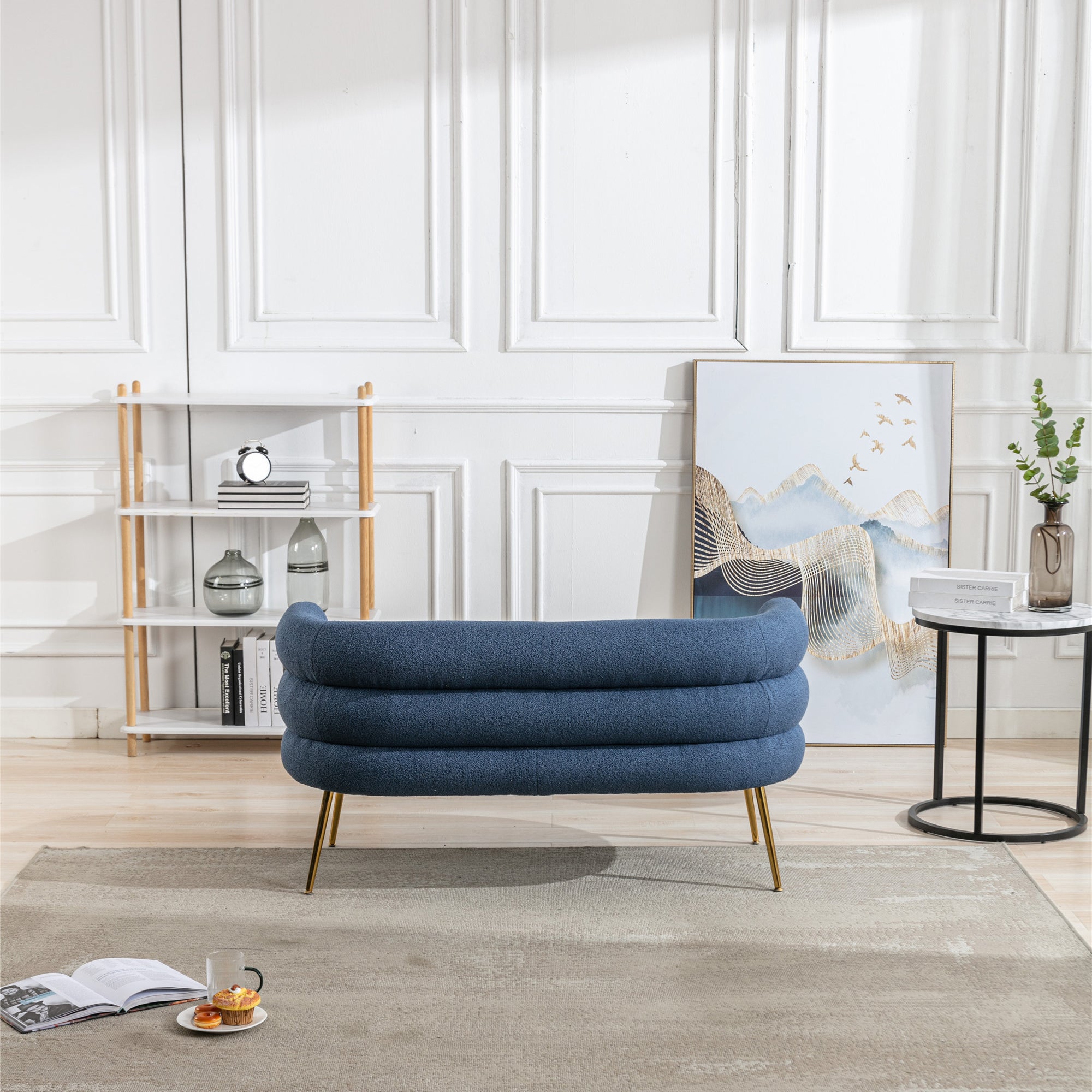 53" Round Arm Settee with Metal Legs