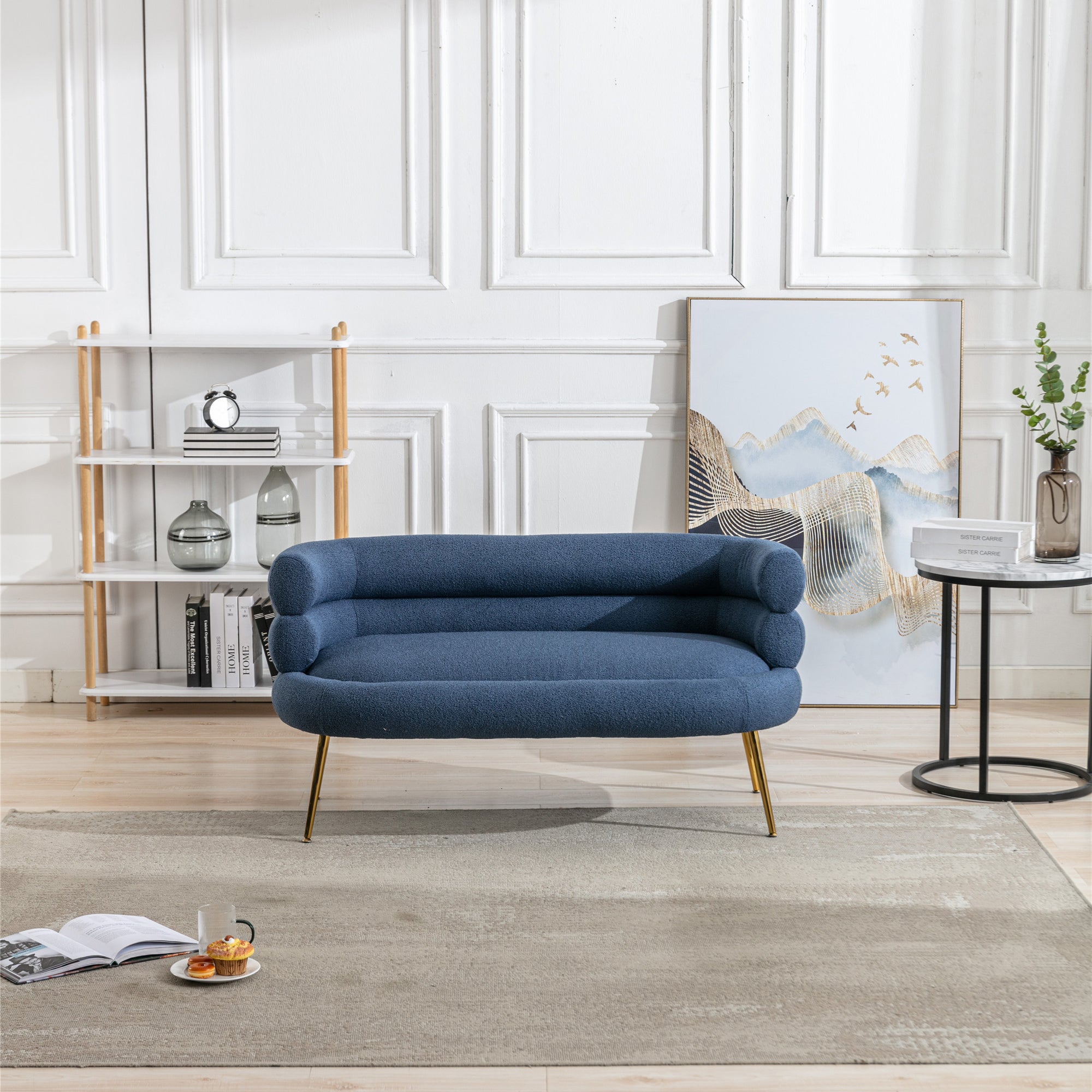 53" Round Arm Settee with Metal Legs