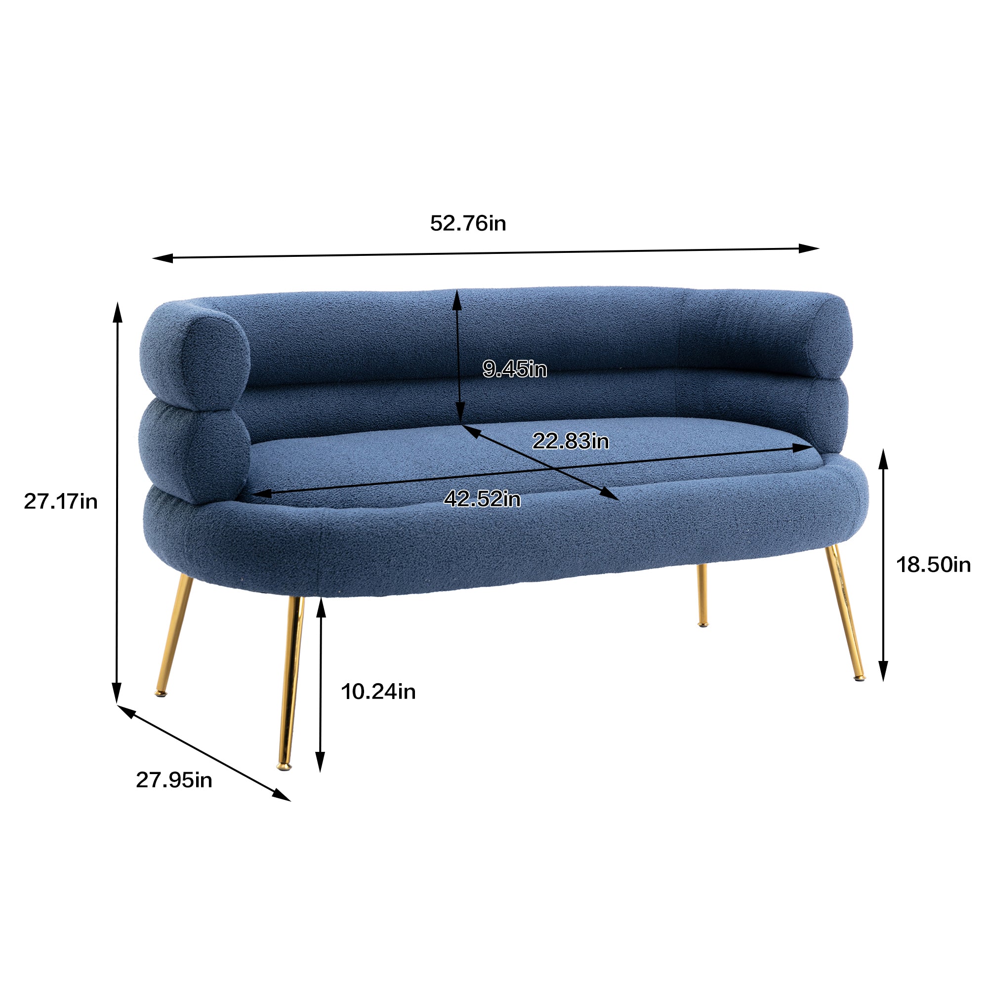 53" Round Arm Settee with Metal Legs