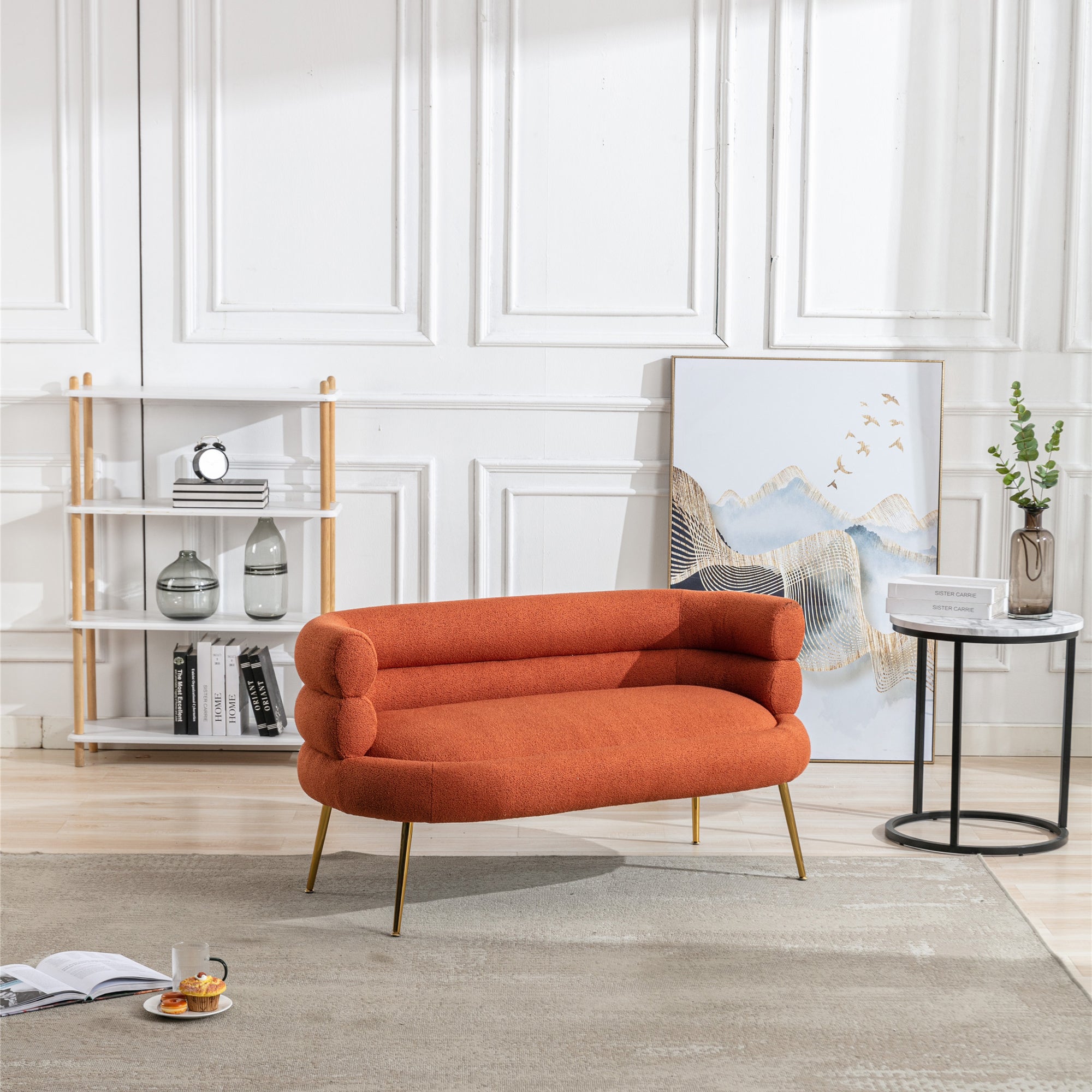 53" Round Arm Settee with Metal Legs